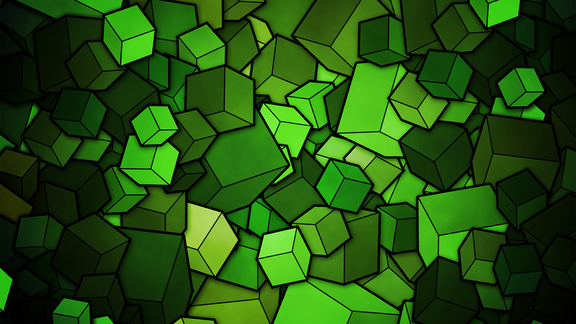 Abstract green cubes digital art HD Wallpaper