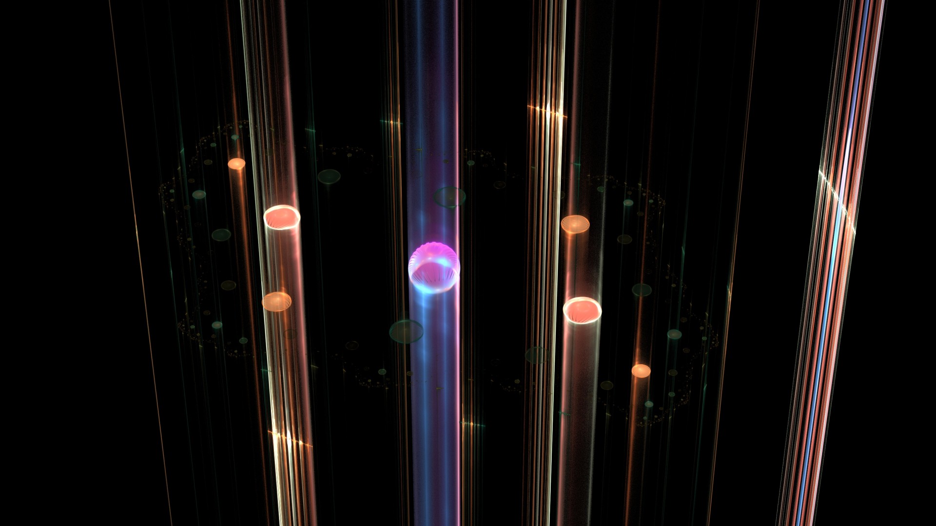 Abstract fractal art with glowing tubes and spheres HD Wallpaper