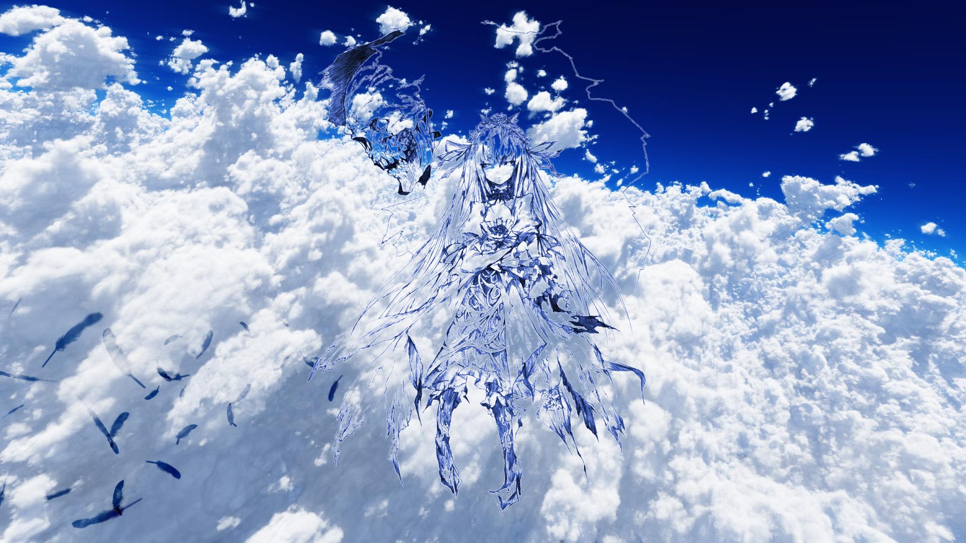 Anime girl made of ice in the clouds HD Wallpaper