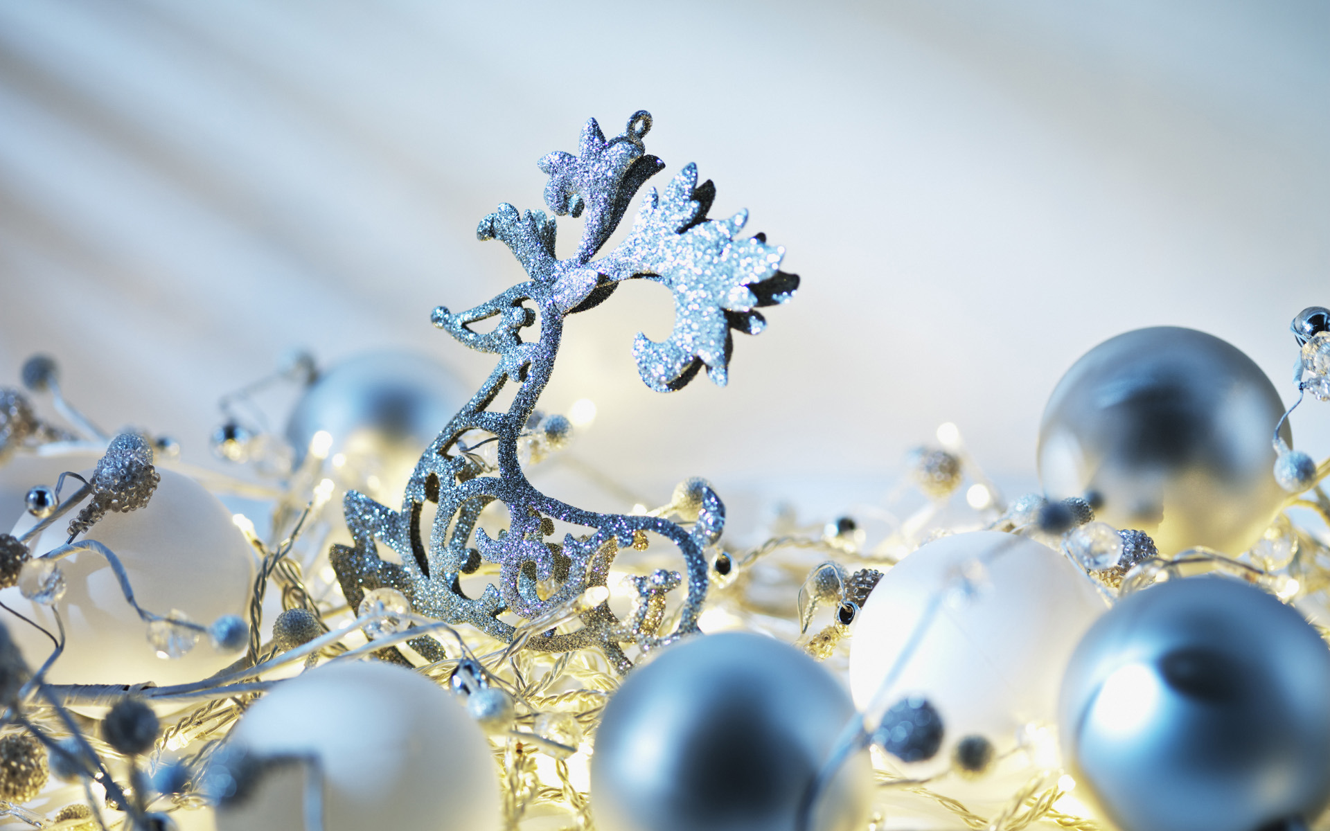Christmas ornaments and reindeer decoration with lights HD Wallpaper