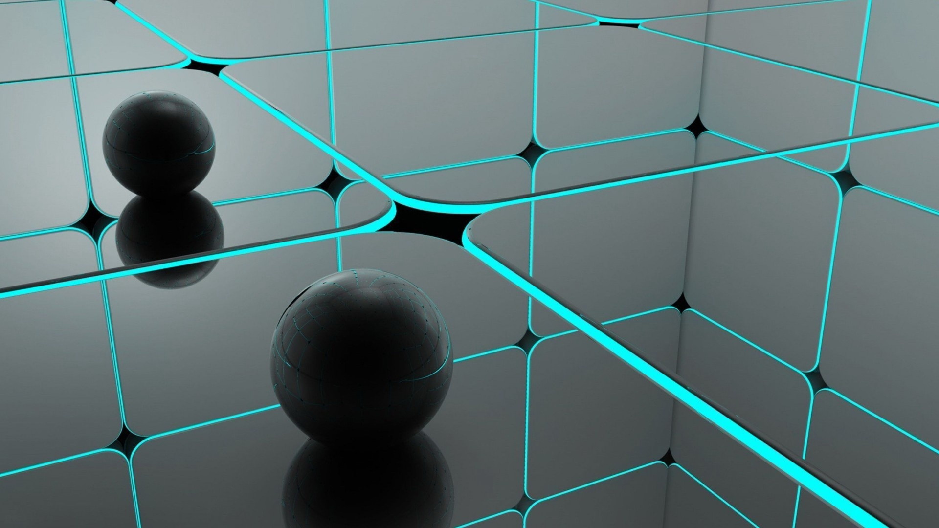 Abstract 3D render with glowing lines and spheres HD Wallpaper