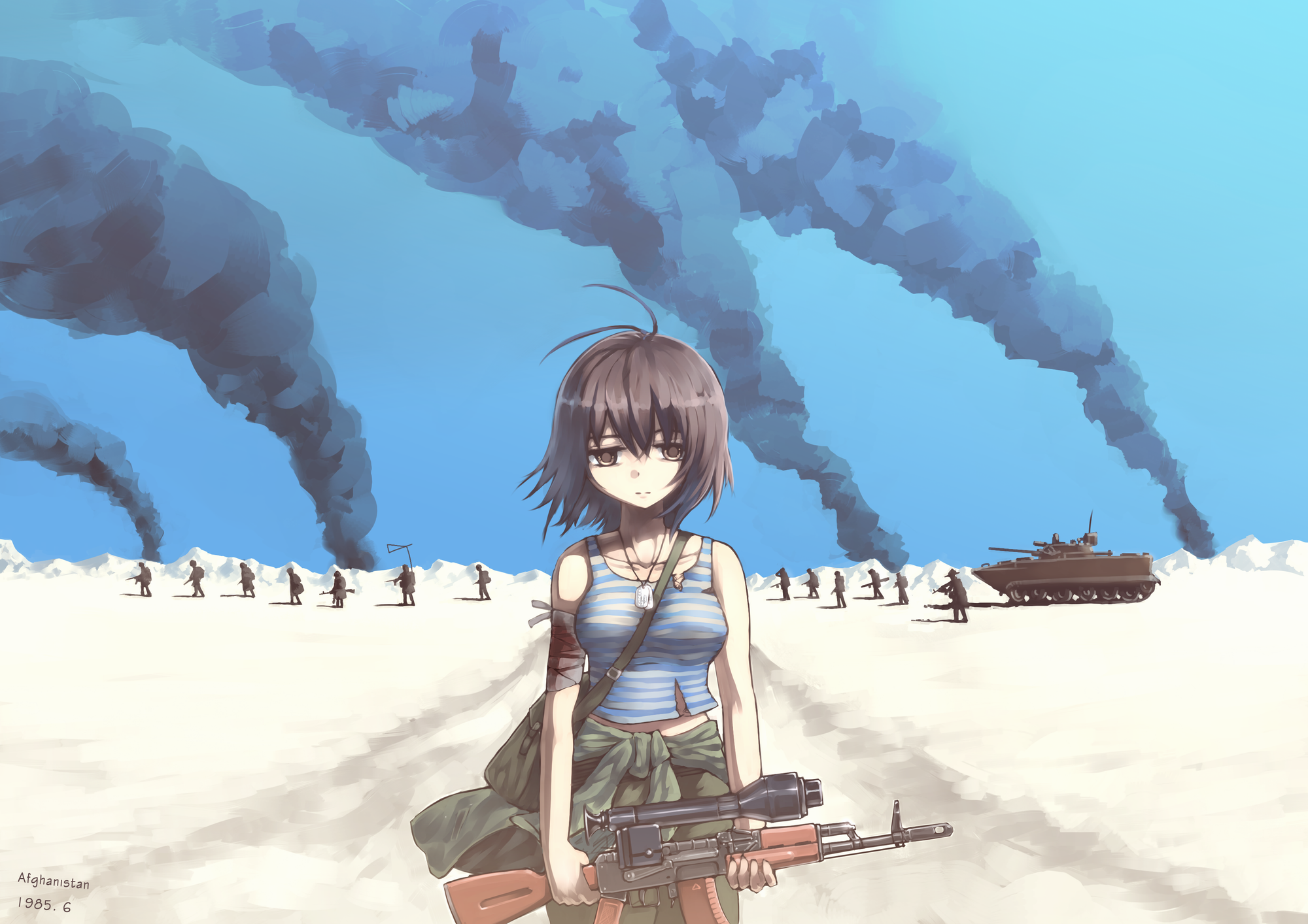Anime girl with rifle in Afghanistan 1985 HD Wallpaper