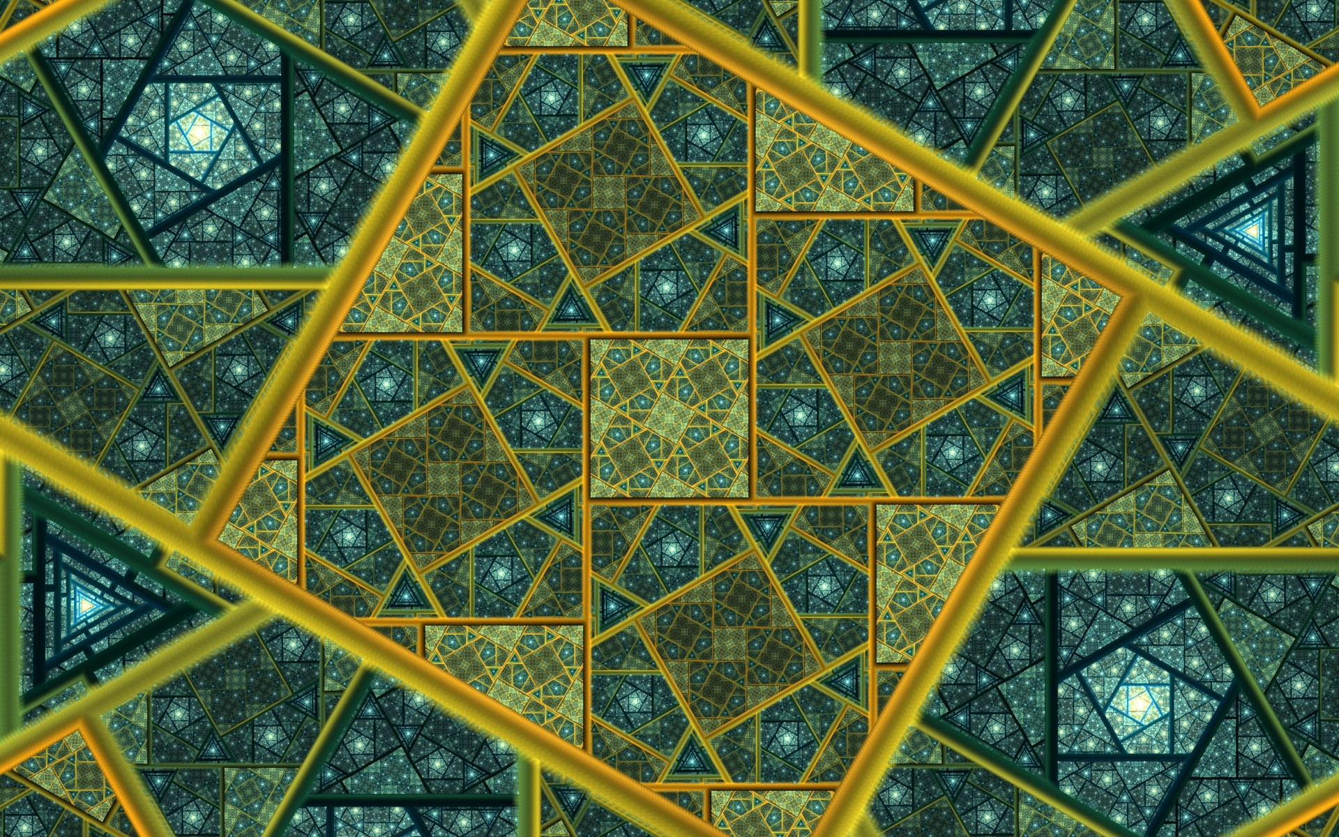 Abstract fractal geometric pattern with yellow lines HD Wallpaper