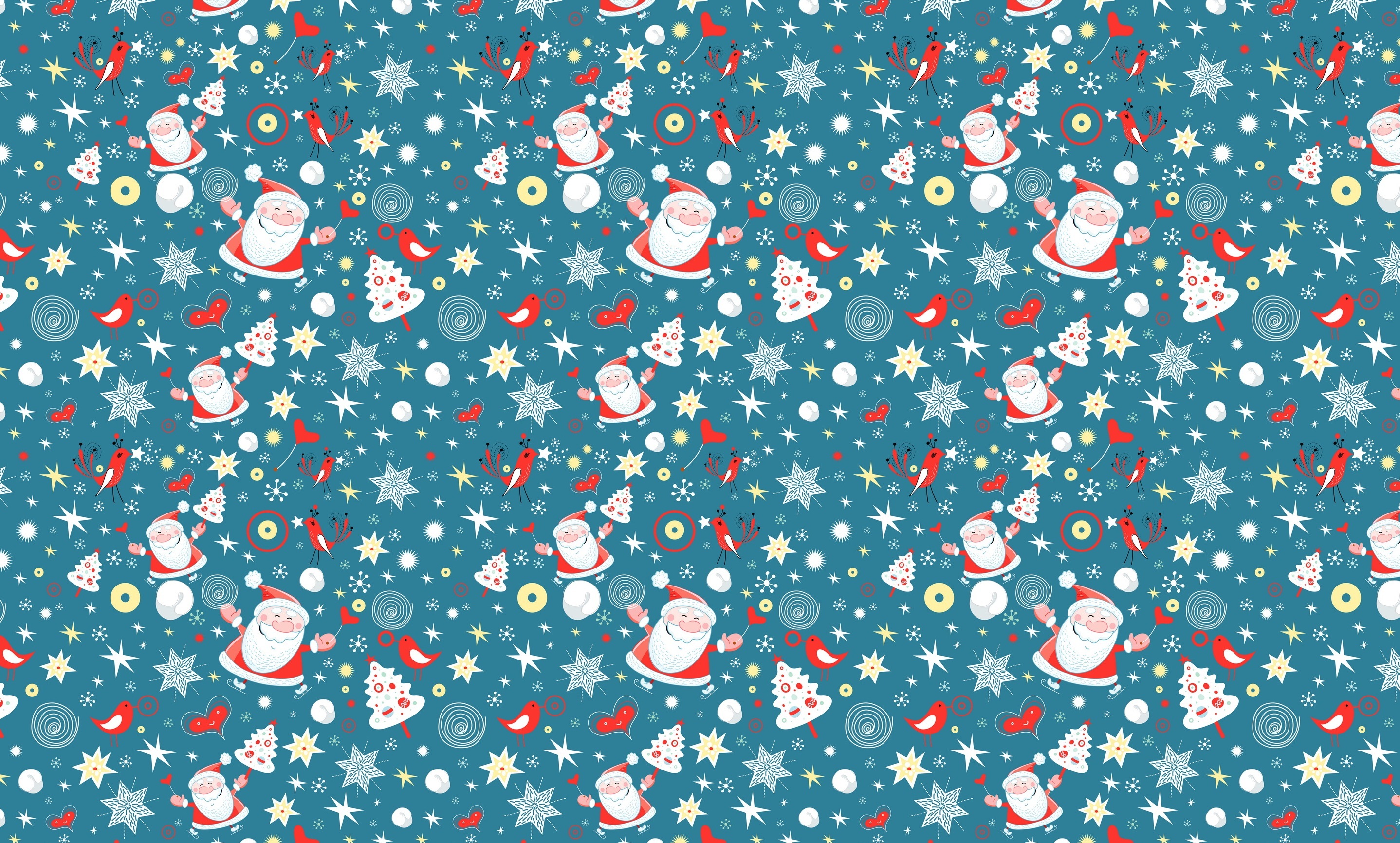 Christmas pattern with Santa Claus and birds HD Wallpaper