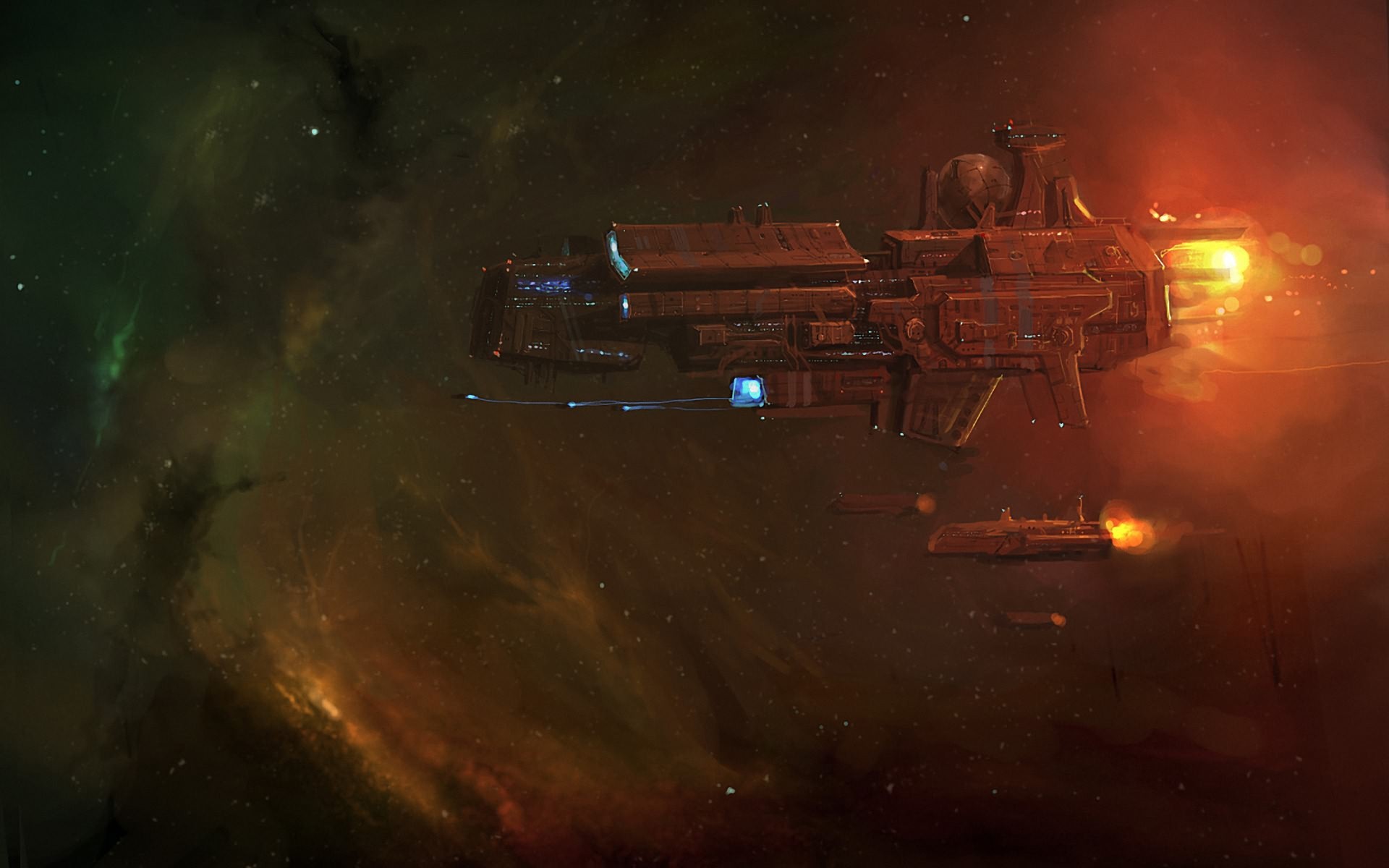 Sci Fi Spaceship in Nebula HD Wallpaper