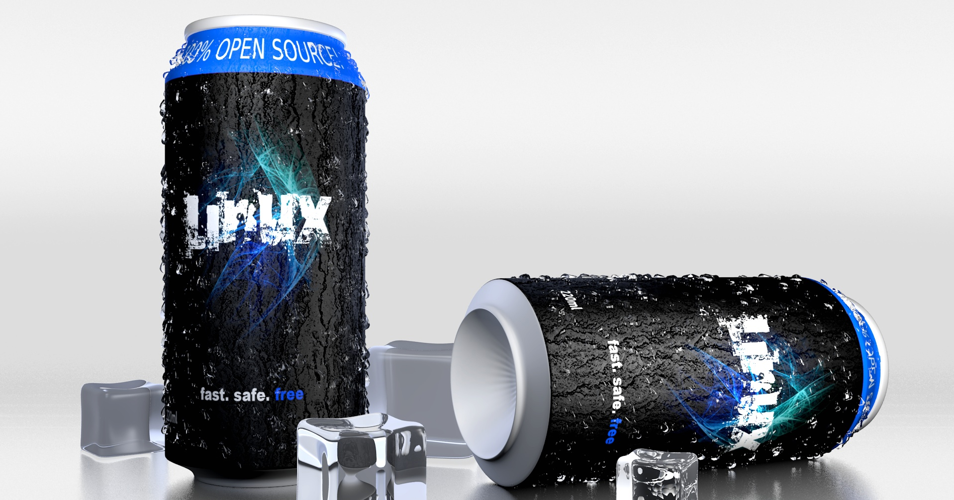 Linux energy drink cans with ice cubes HD Wallpaper