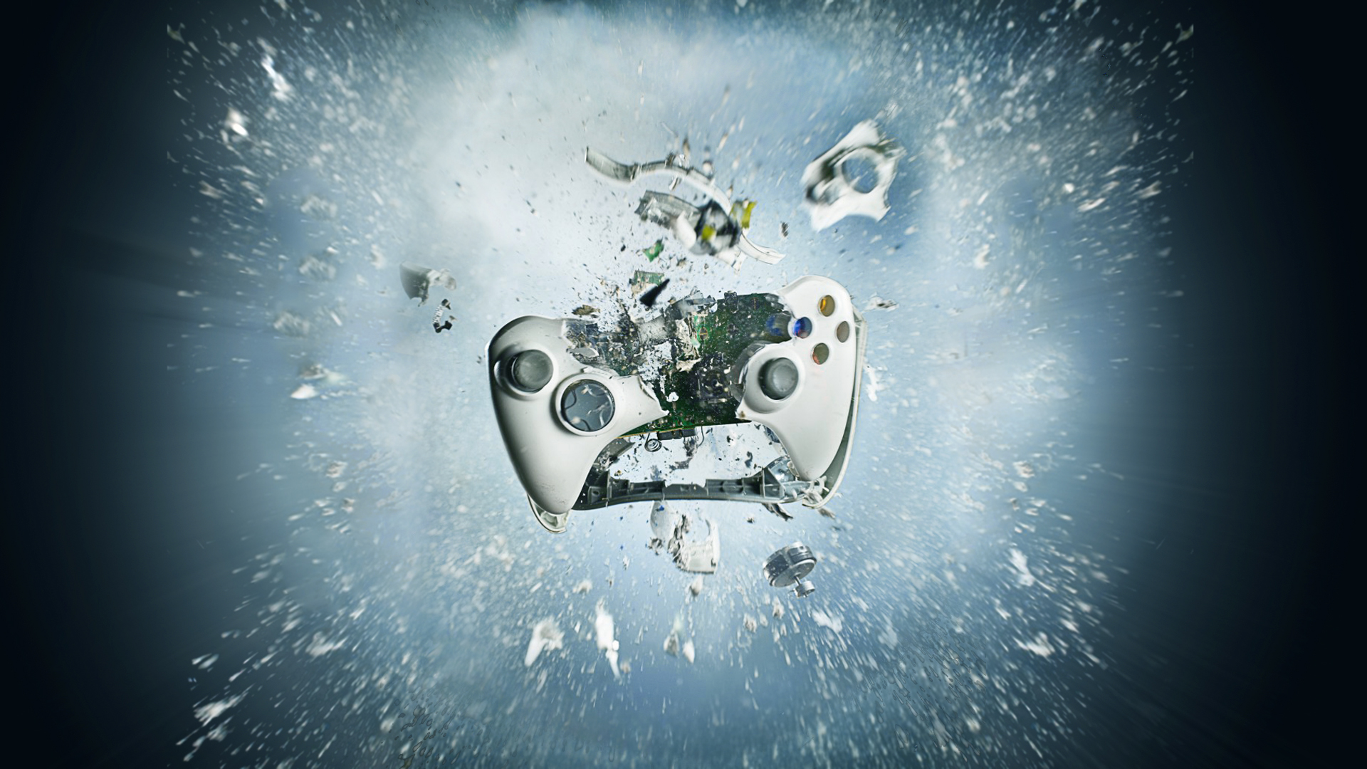 Exploding White Xbox 360 Controller HD Wallpaper