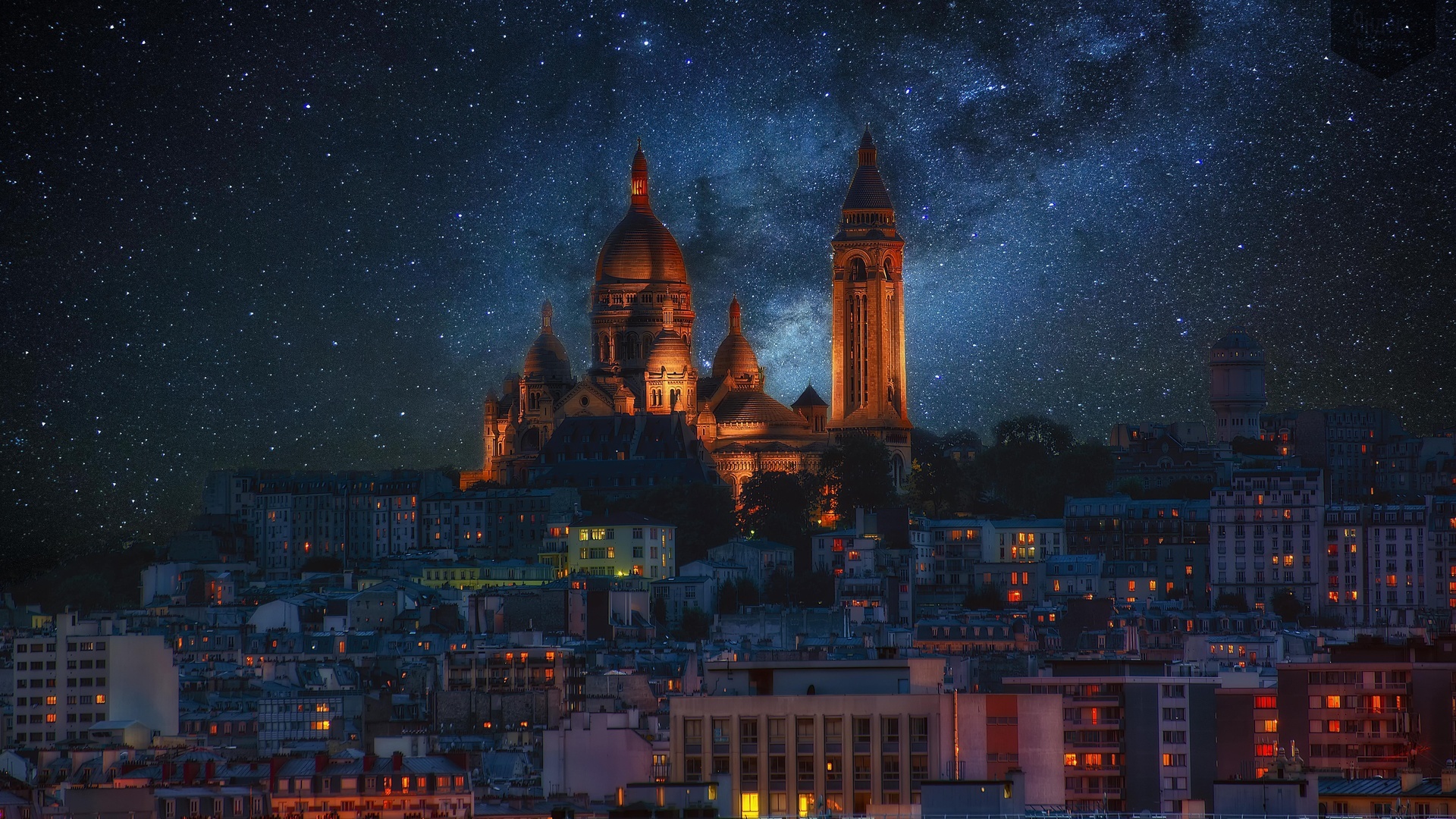 Night View of Sacré-Cœur Basilica Under Starry Sky HD Wallpaper