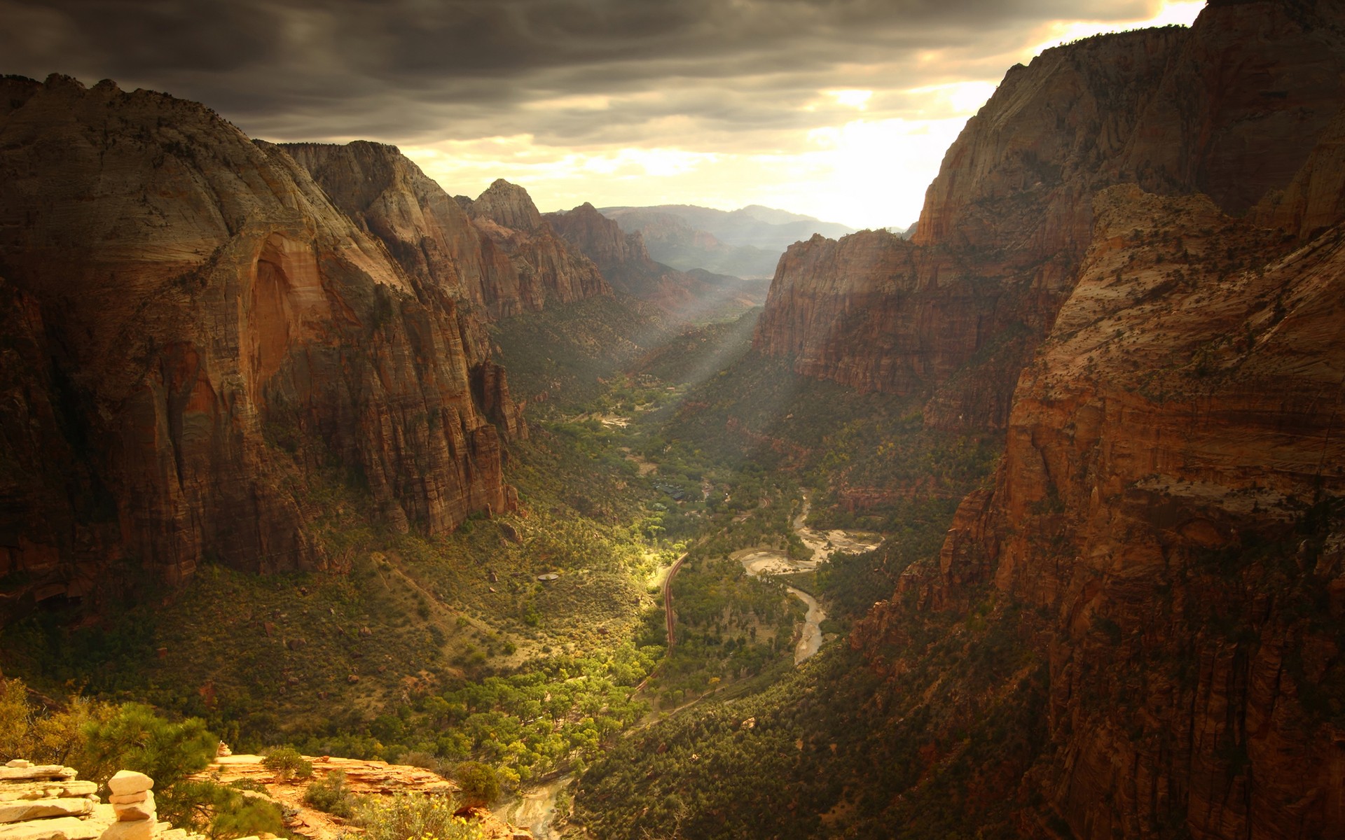 Valley with mountains and river HD Wallpaper