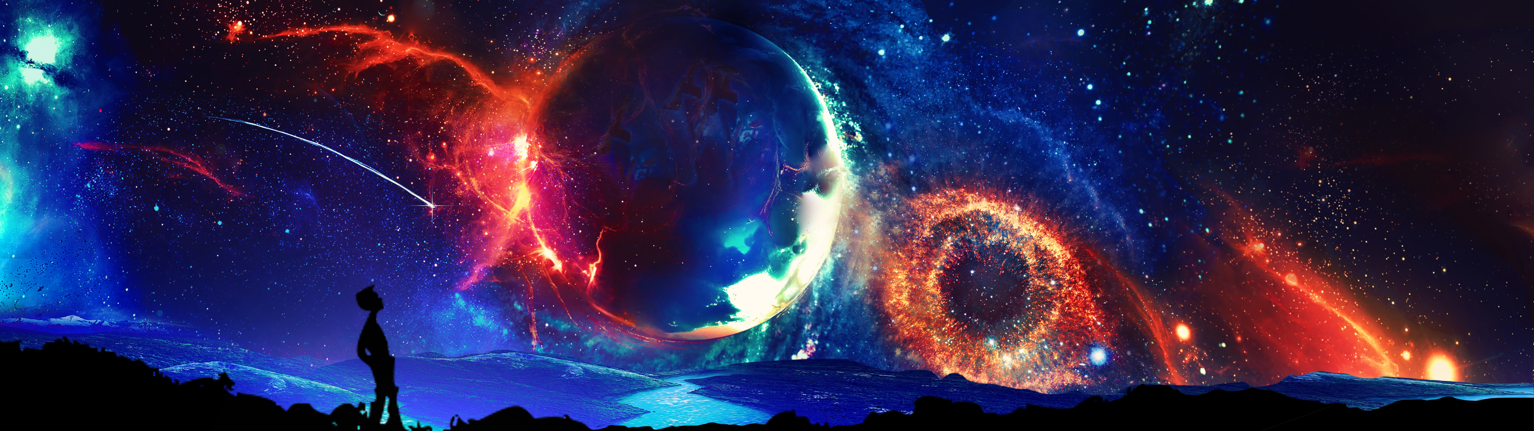 Sci Fi Planet Landscape with Silhouette HD Wallpaper