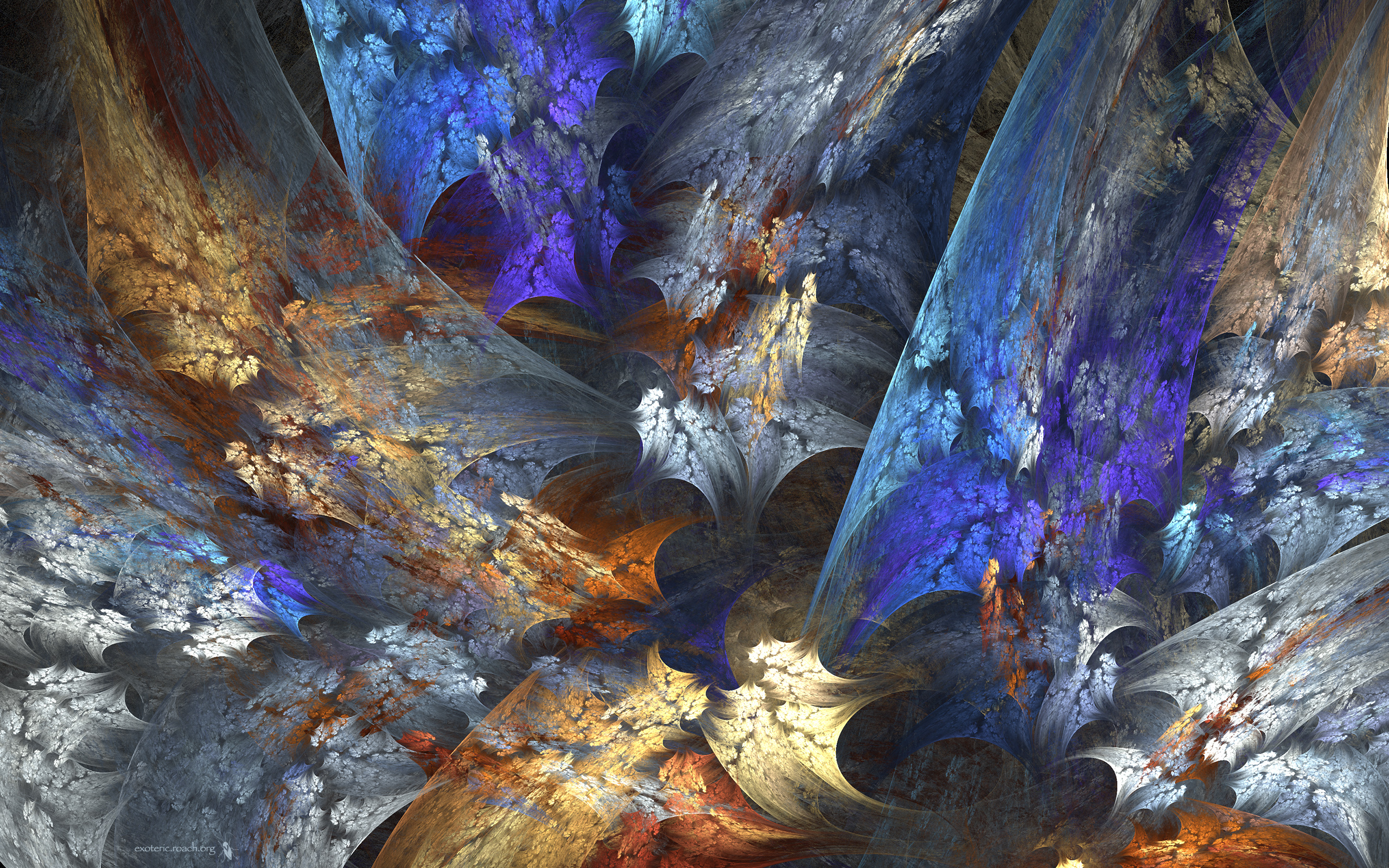 Abstract fractal art with blue and gold colors HD Wallpaper
