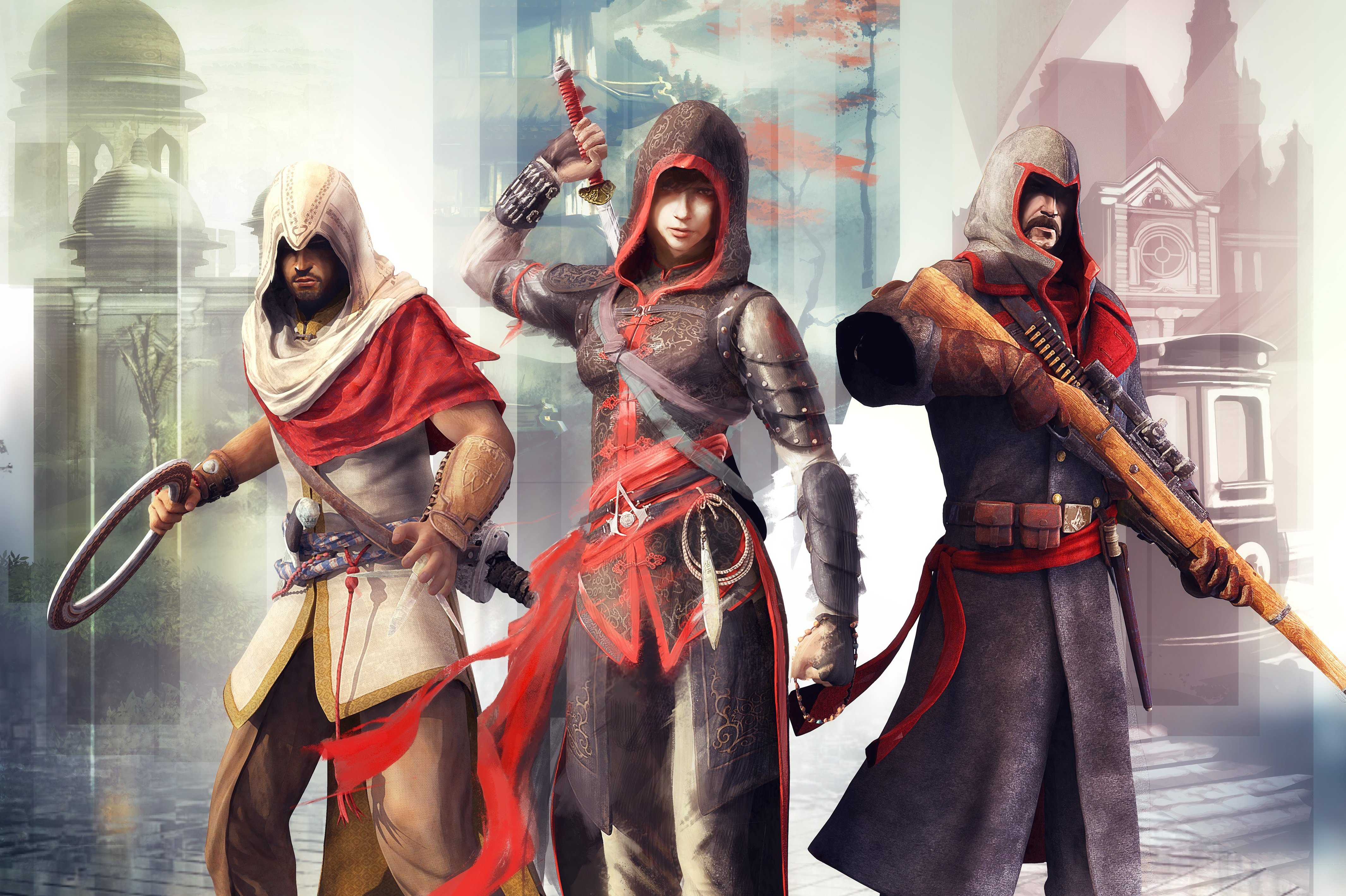 Assassins Creed Chronicles characters with weapons HD Wallpaper