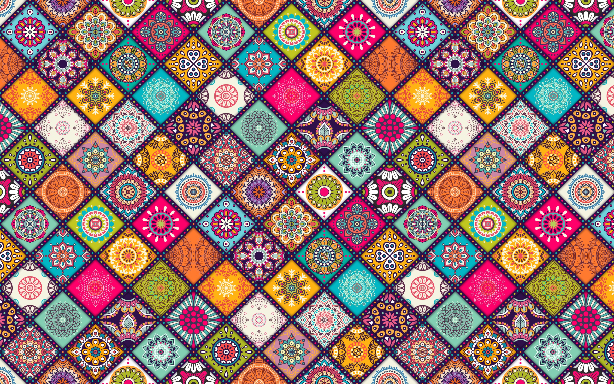 Colorful Geometric Floral Pattern with Squares HD Wallpaper