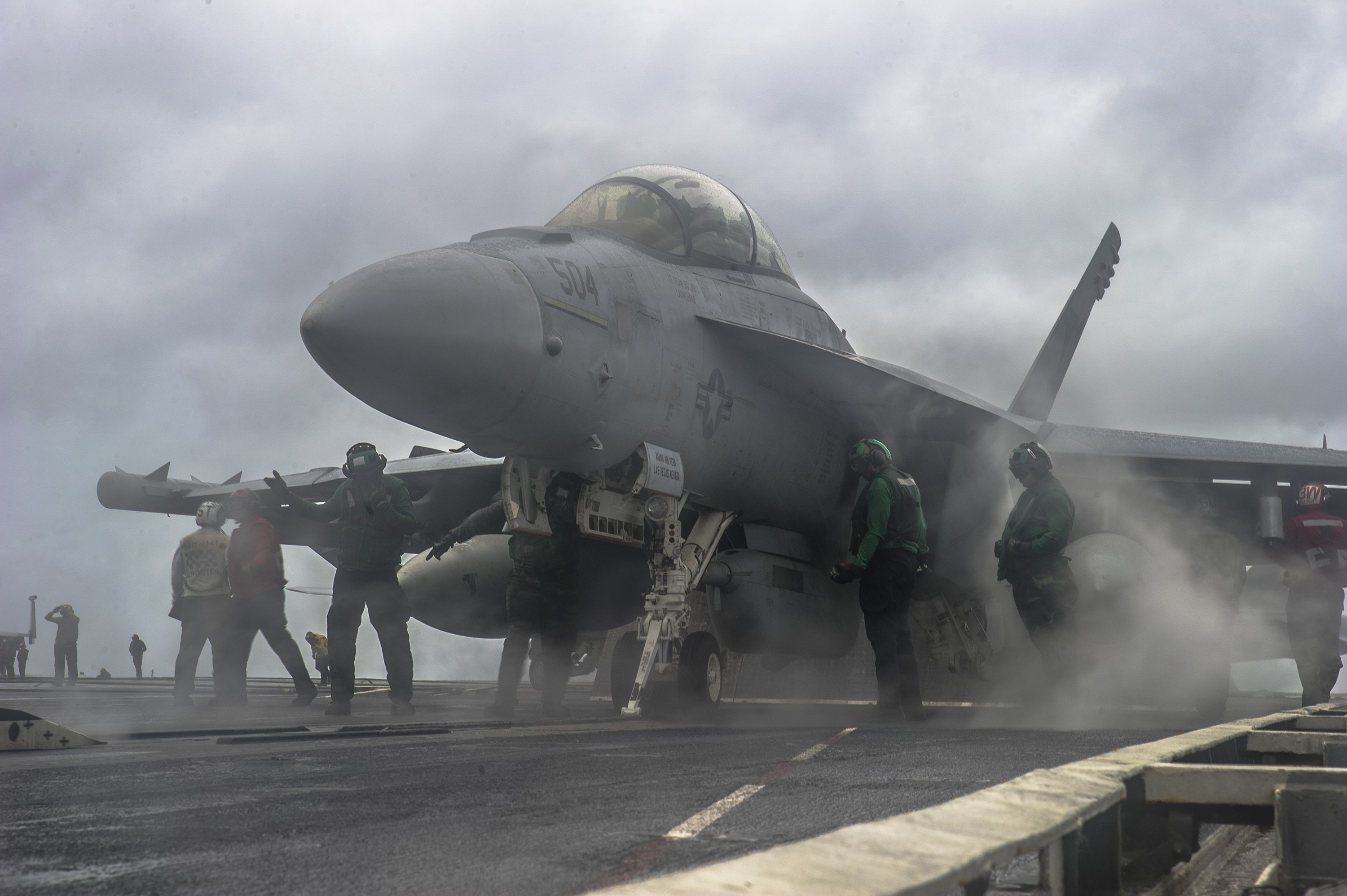 Boeing EA-18G Growler on Aircraft Carrier Deck HD Wallpaper