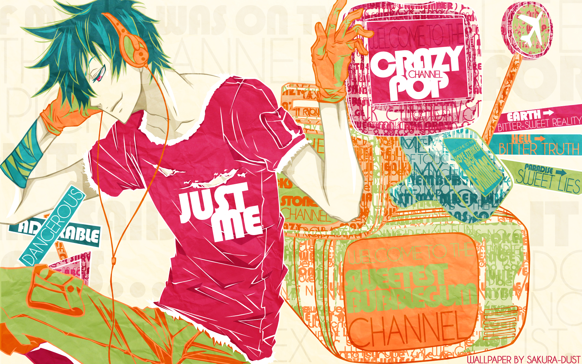 Anime boy with headphones and ripped shirt HD Wallpaper