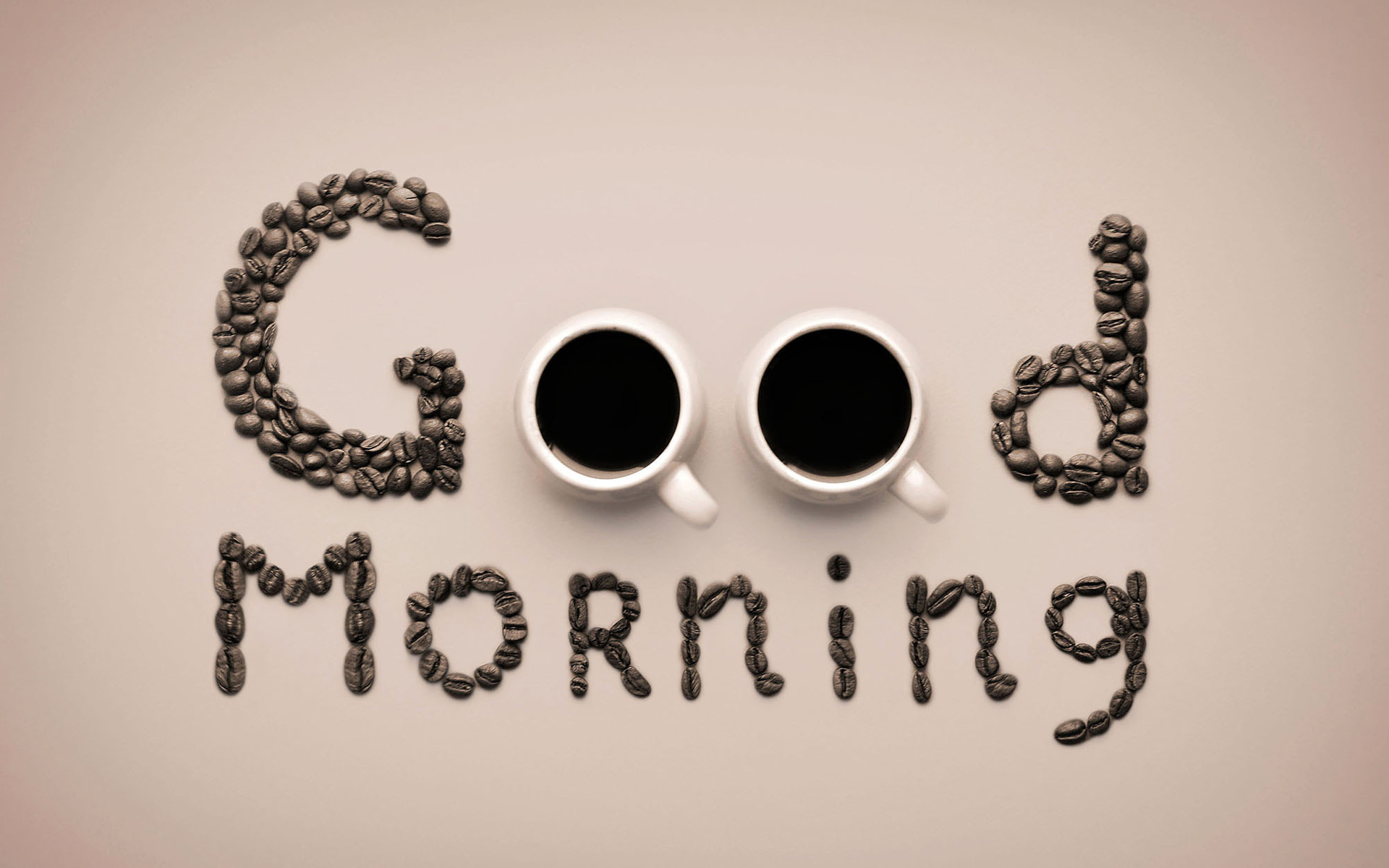 Good Morning text made of coffee beans and cups HD Wallpaper