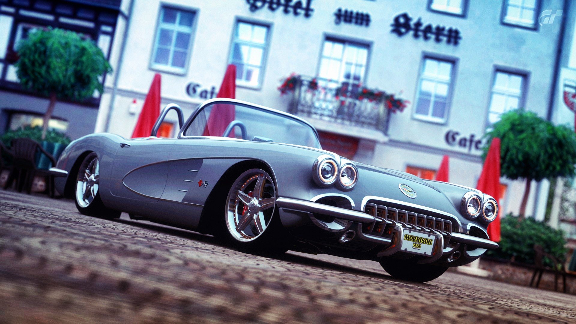 Chevrolet Corvette Convertible on Cobblestone Street HD Wallpaper