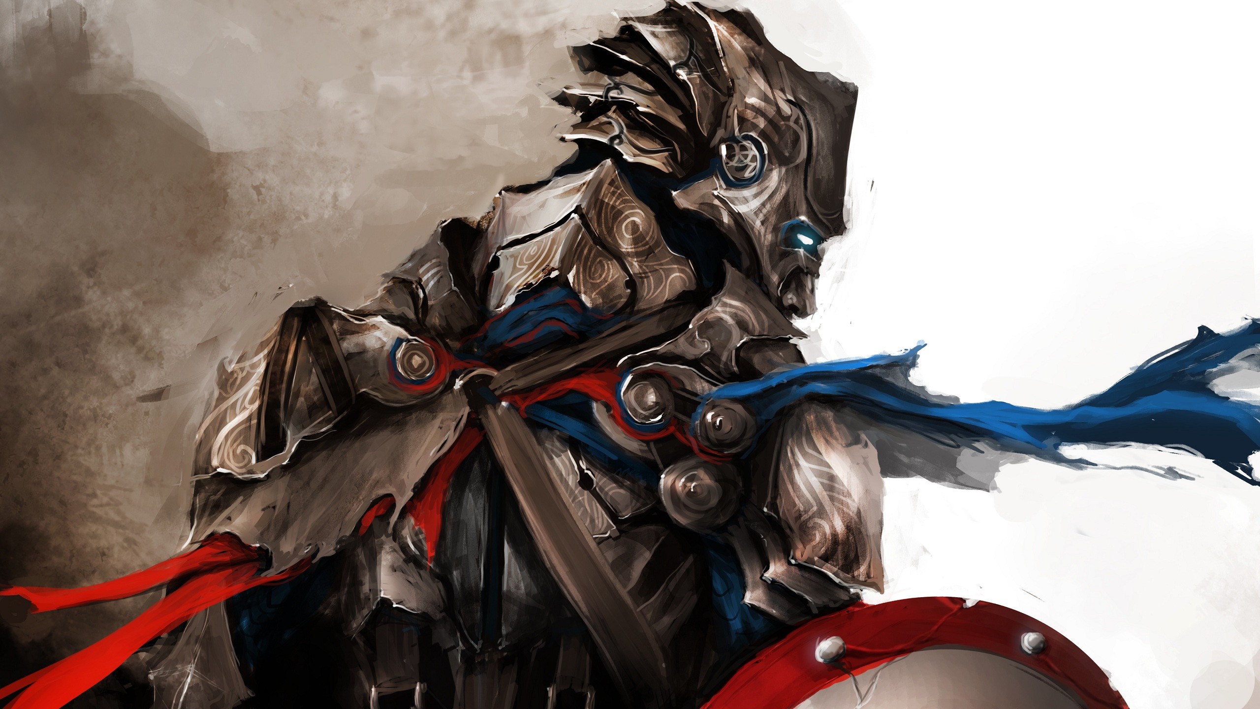 Knight in ornate armor with red and blue sashes HD Wallpaper
