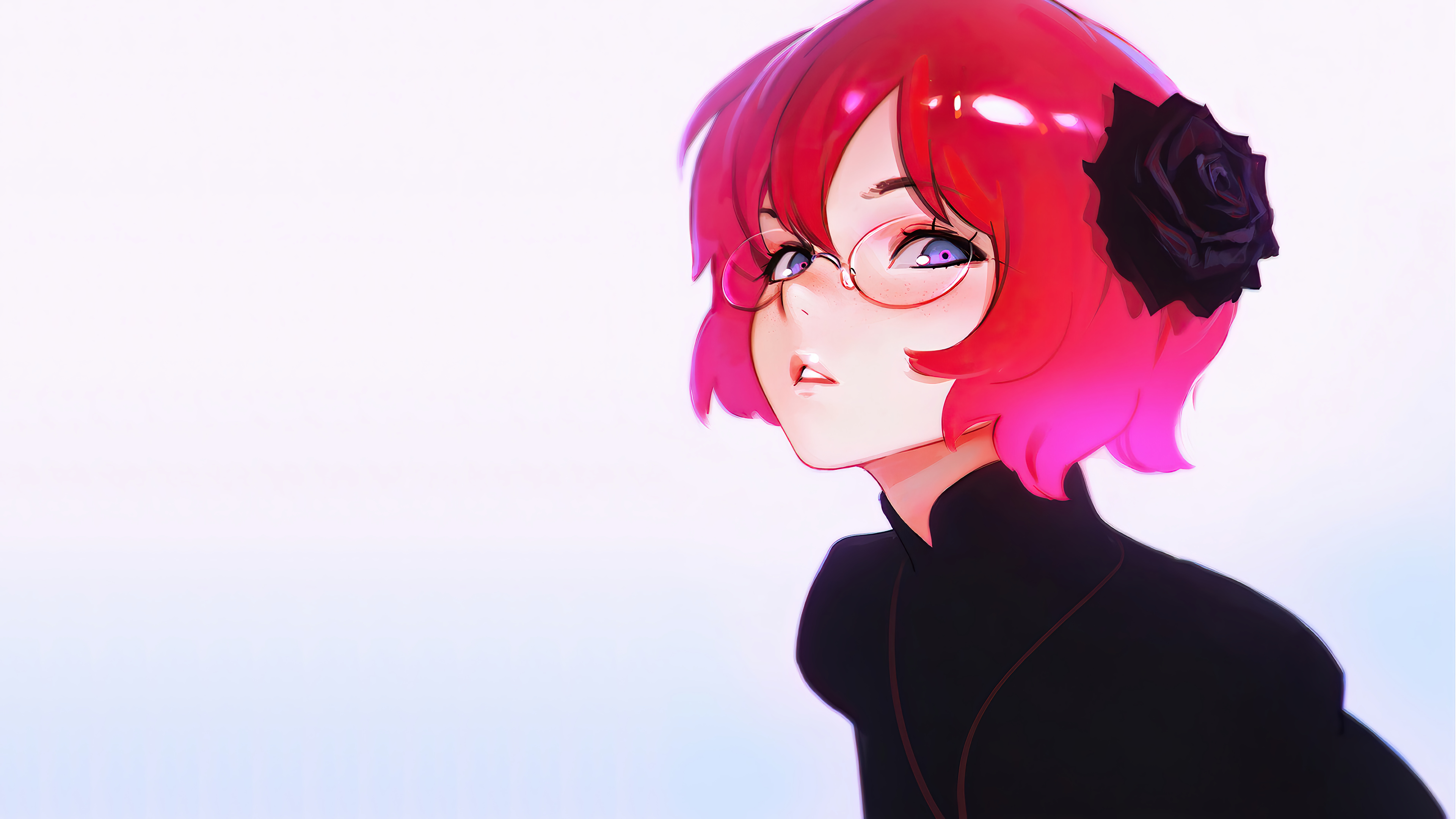 Anime Girl with Red Hair and Glasses HD Wallpaper