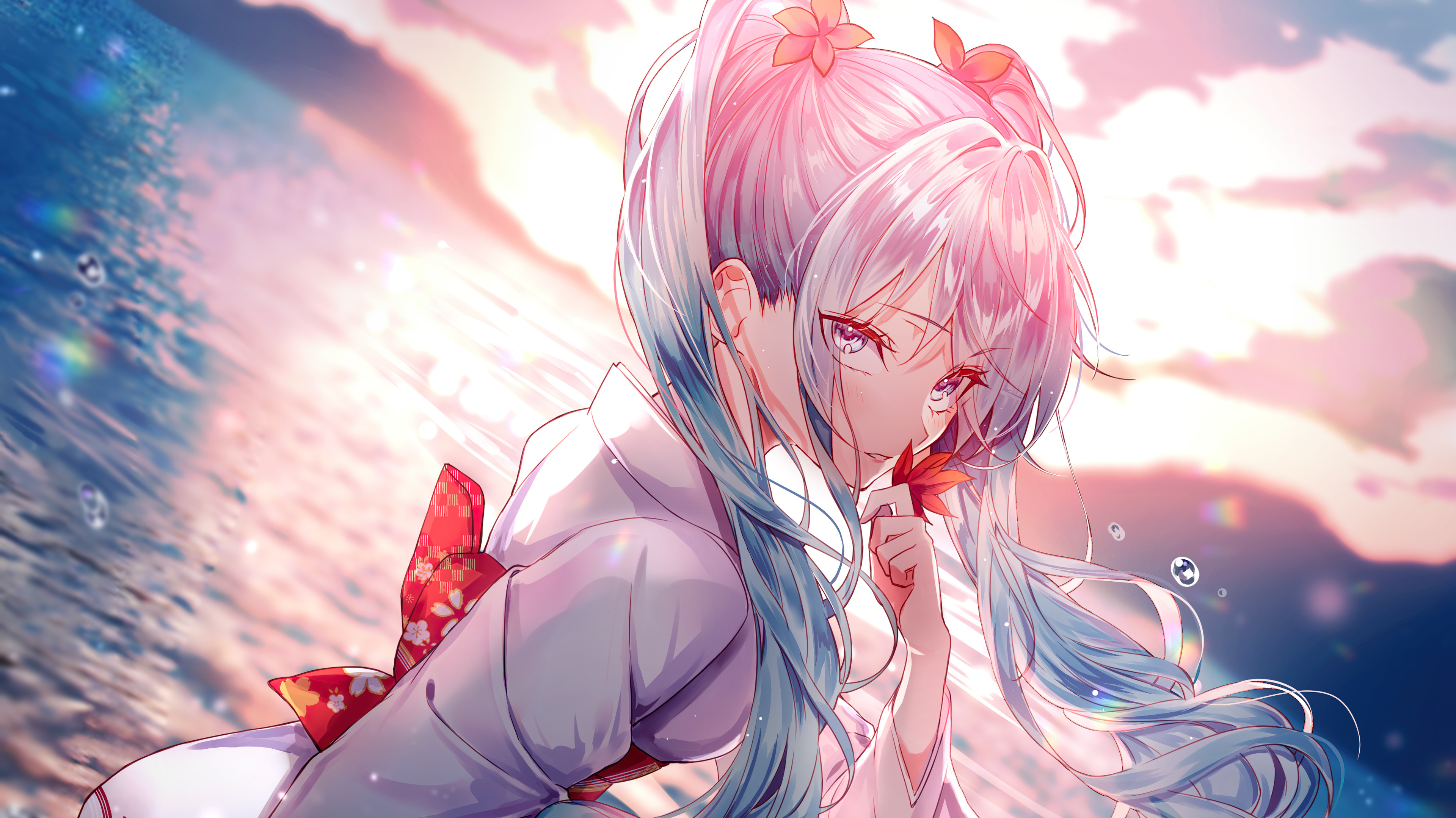 Hatsune Miku from Vocaloid in Kimono 4K HD Wallpaper