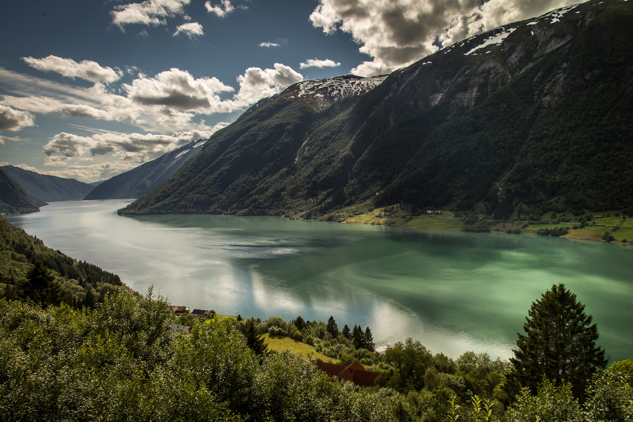 A Fjord Landscape with Mountains and a Lake HD Wallpaper