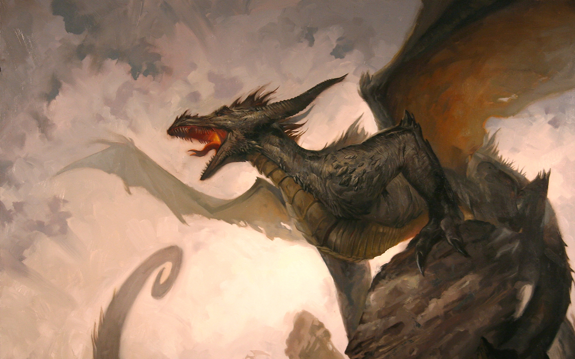 Dragon with open mouth and wings HD Wallpaper