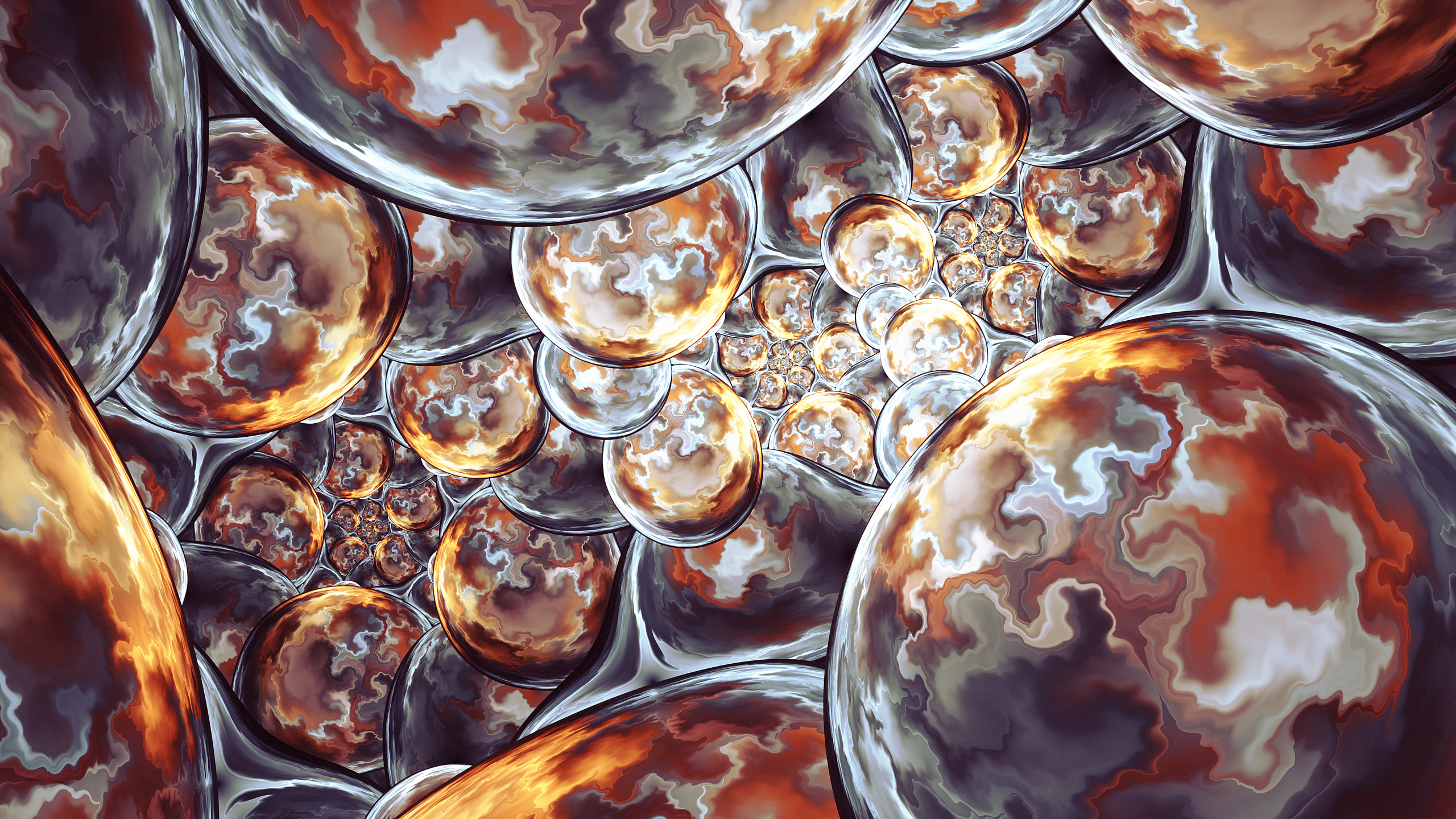 Abstract fractal bubbles with orange and gray patterns HD Wallpaper