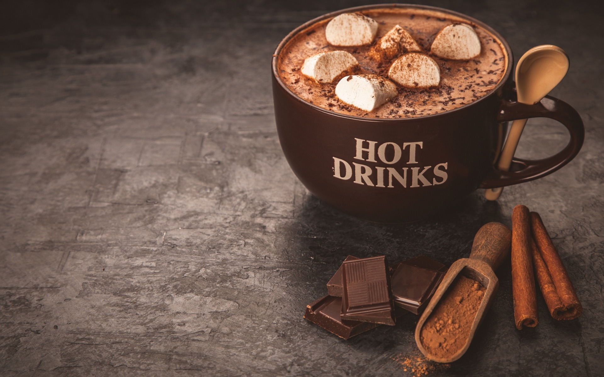Hot chocolate with marshmallows and cinnamon HD Wallpaper