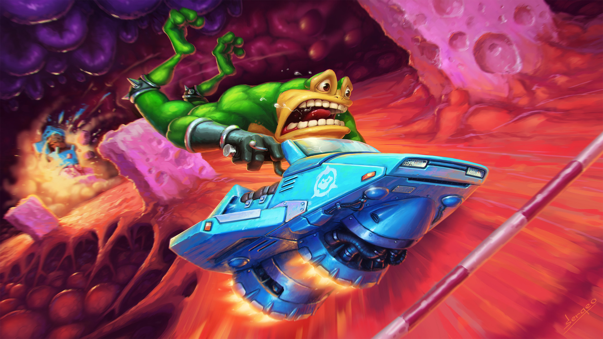 Battletoads: Rash racing in a futuristic vehicle HD Wallpaper