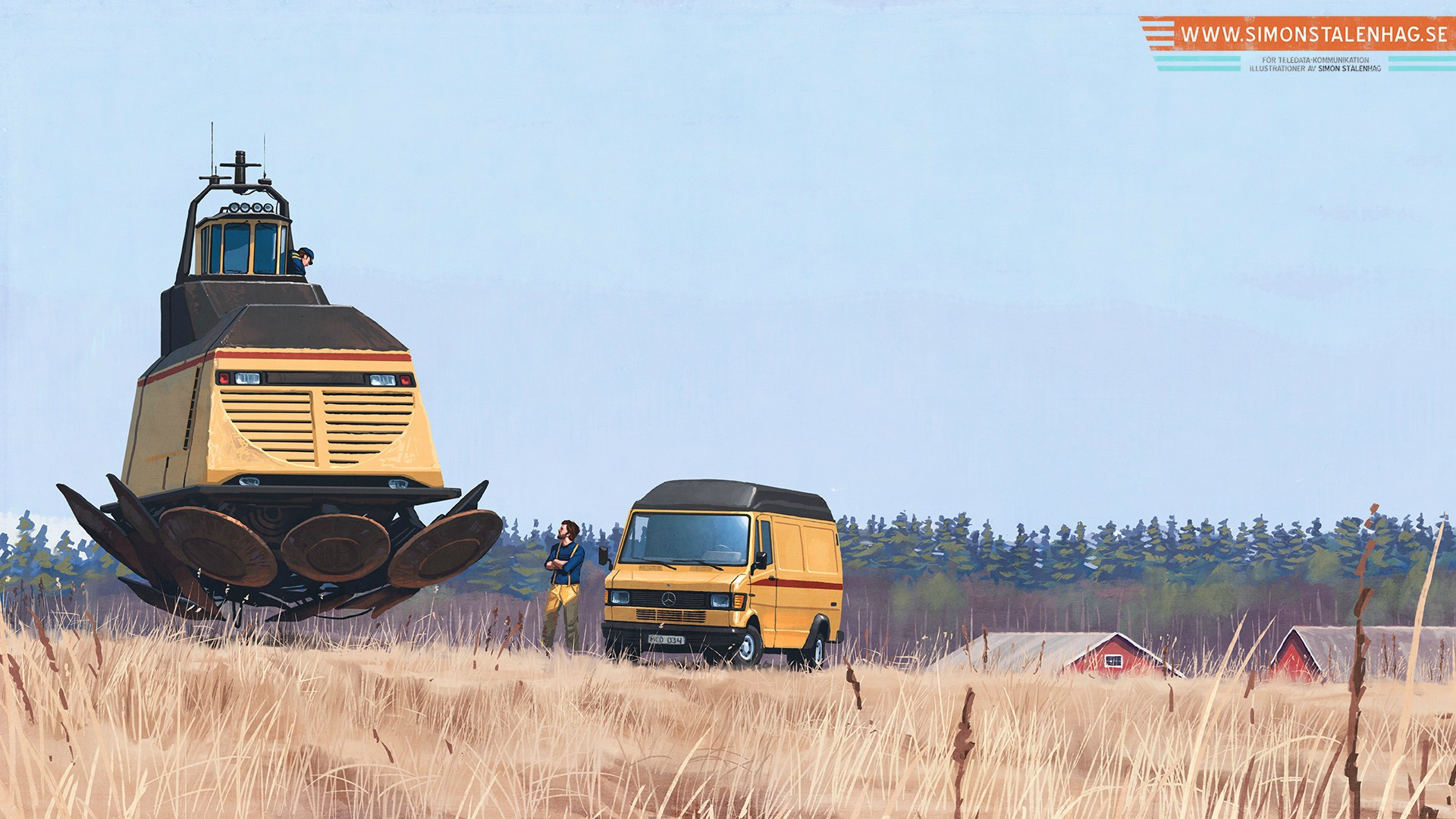 Floating vehicle and van in a field HD Wallpaper