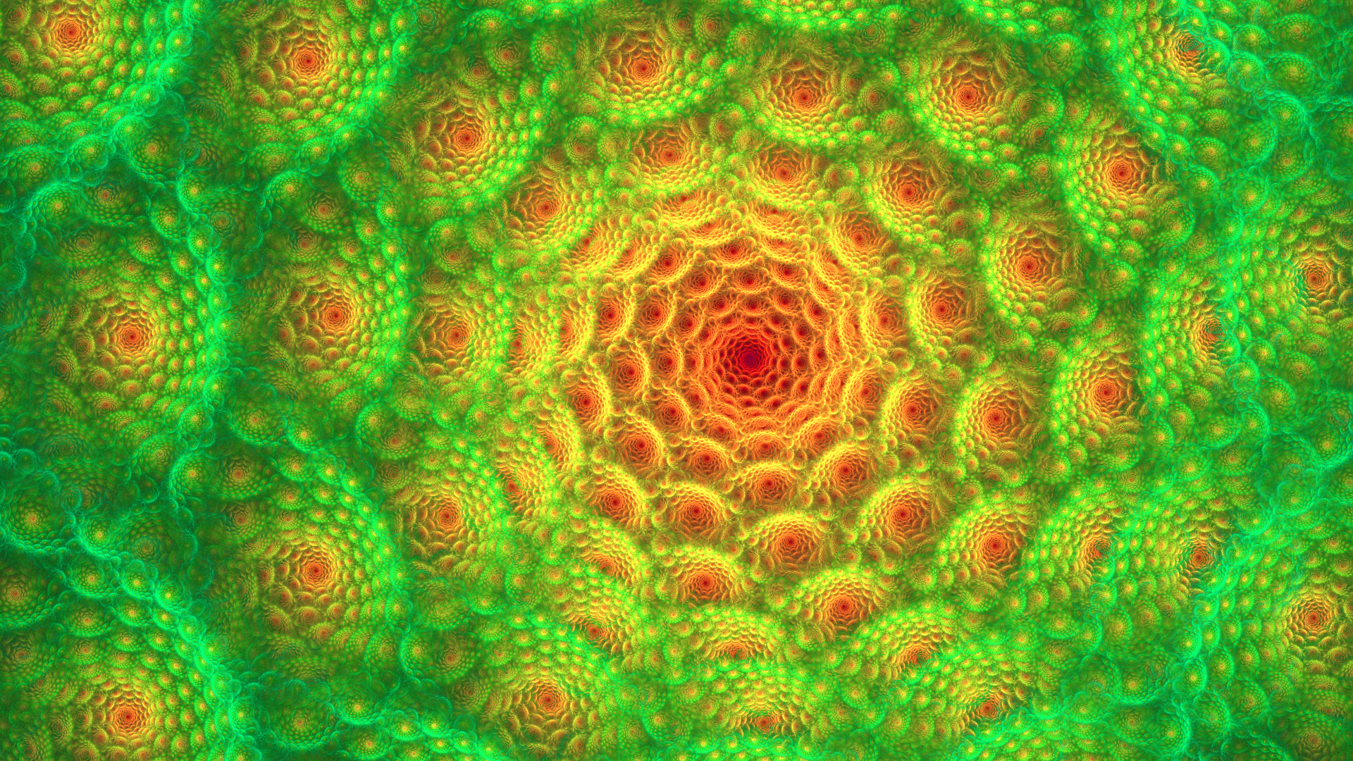 Fractal spiral pattern in green and orange HD Wallpaper