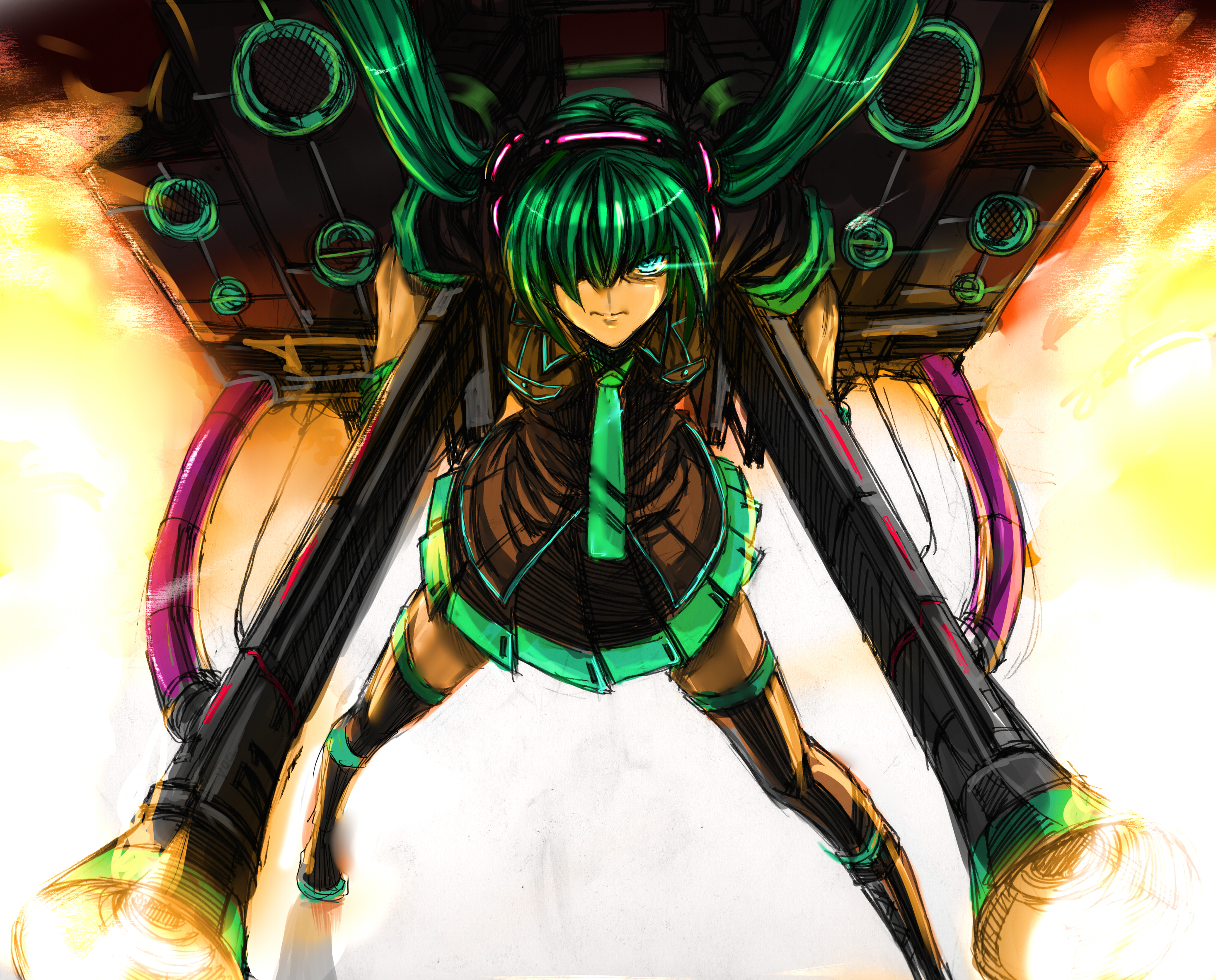 Hatsune Miku with large mechanical arms HD Wallpaper