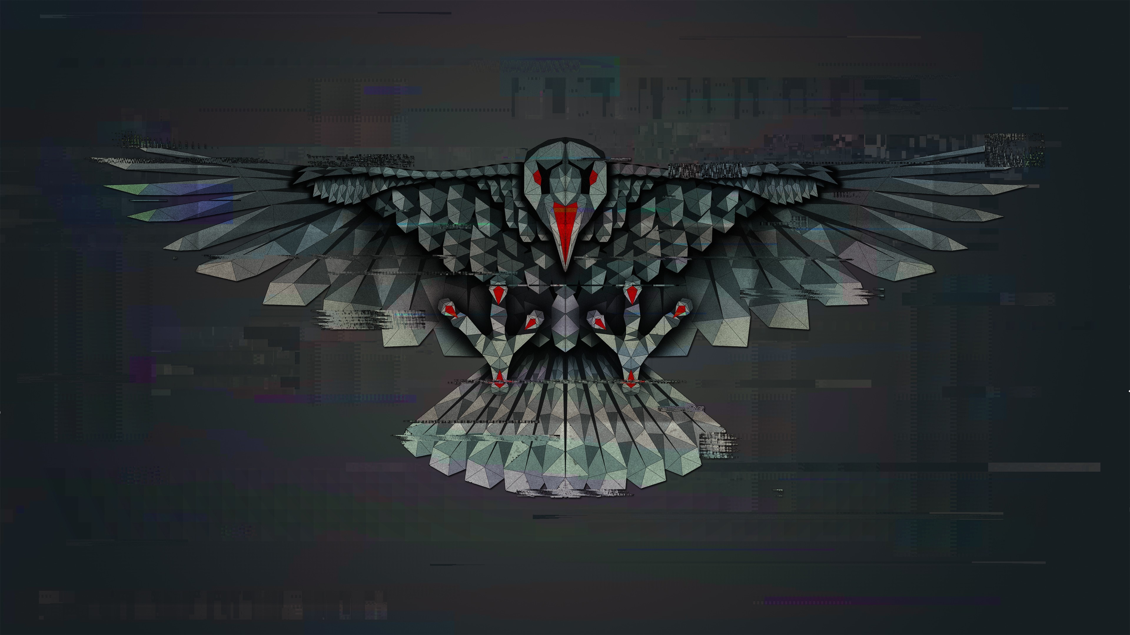 Geometric Crow with Red Eyes HD Wallpaper