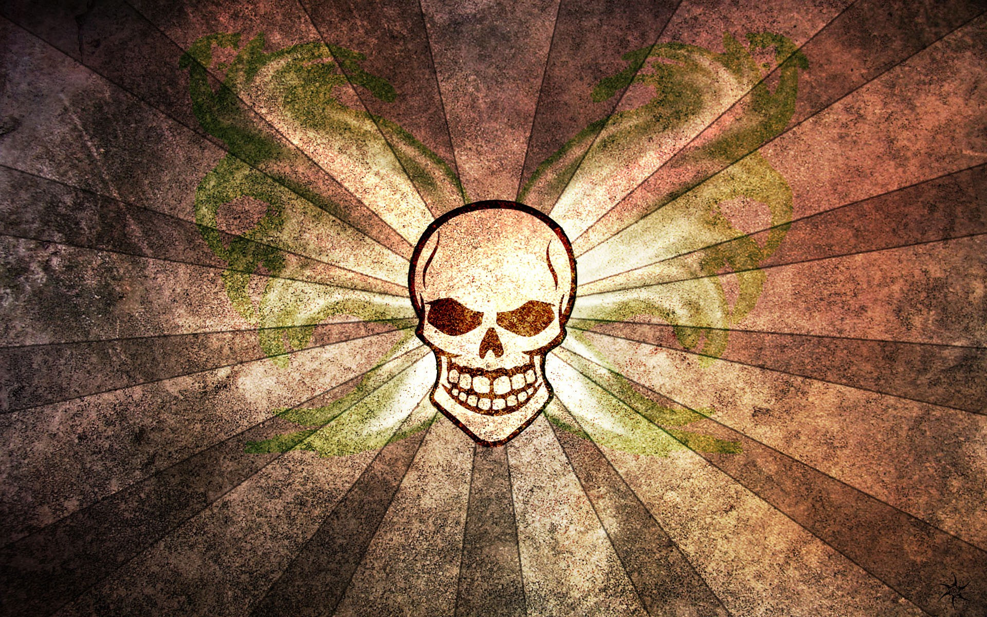 Dark Skull with Sunburst Background HD Wallpaper