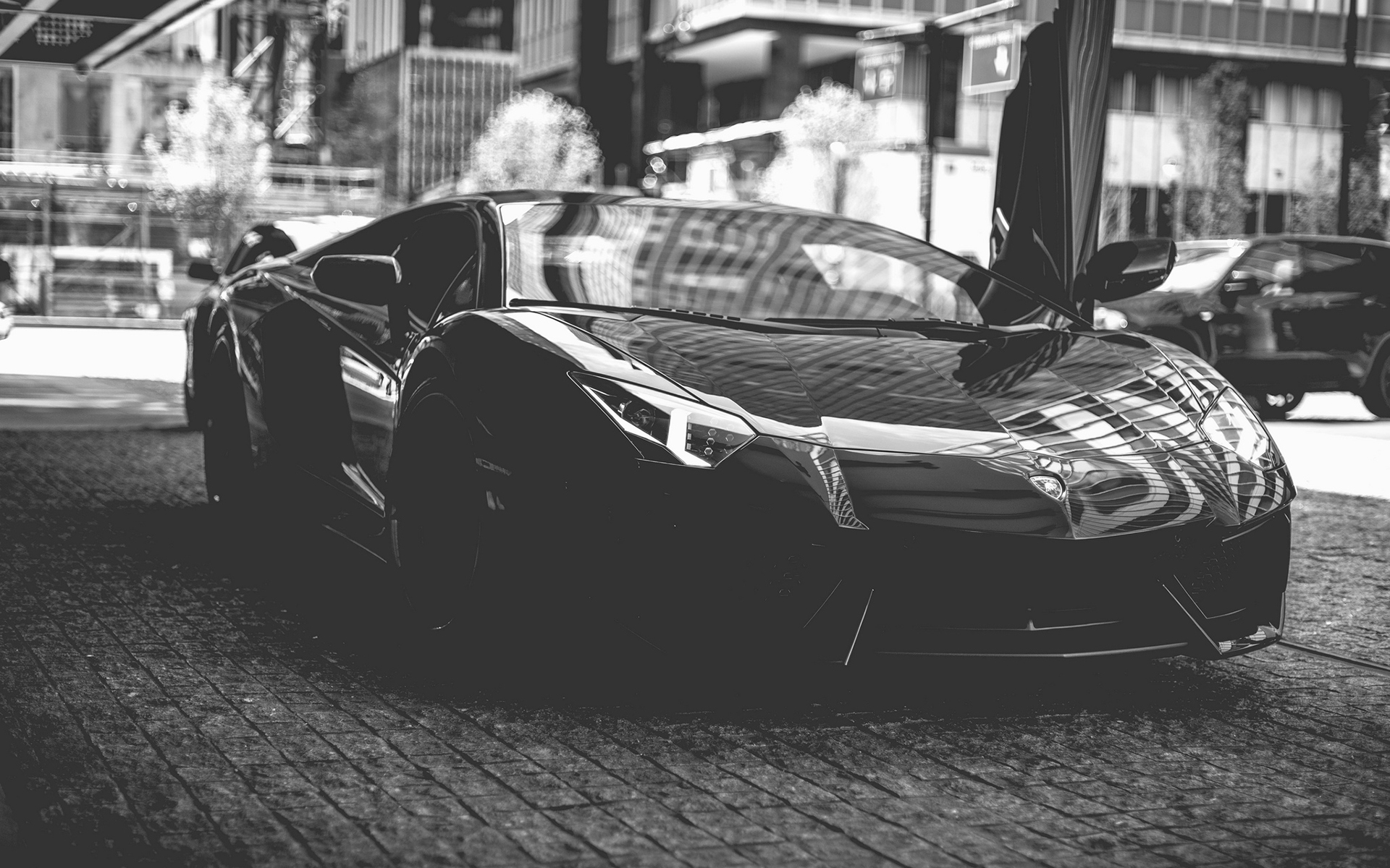 Black Lamborghini Aventador with Scissor Doors HD Wallpaper