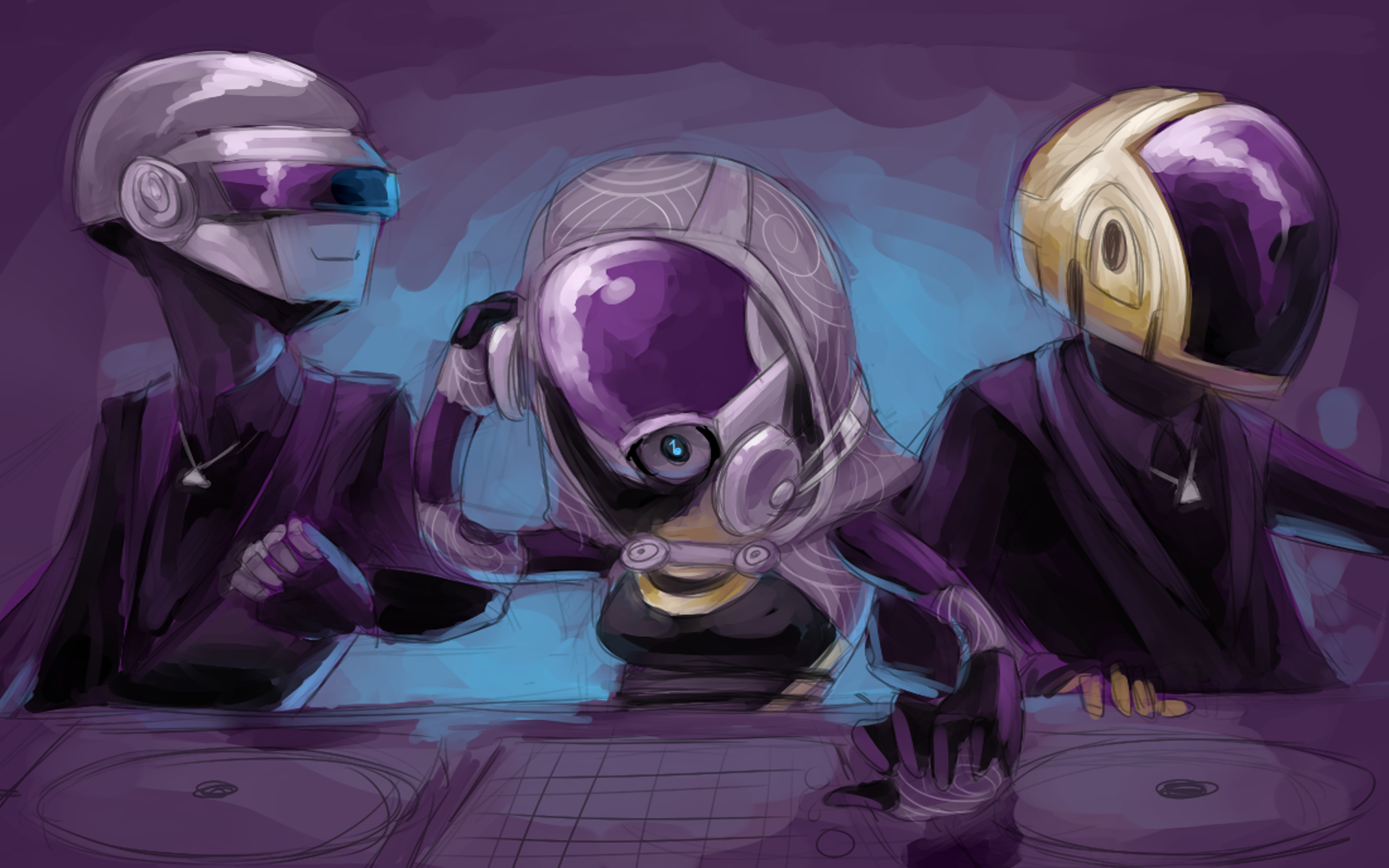 Daft Punk and Tali from Mass Effect DJing HD Wallpaper