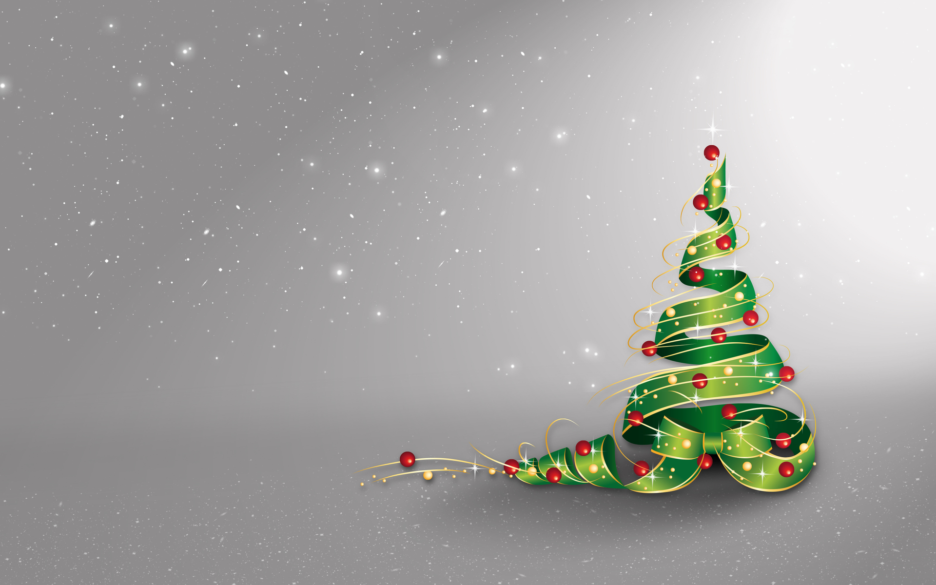 Christmas tree made of green ribbon with ornaments HD Wallpaper
