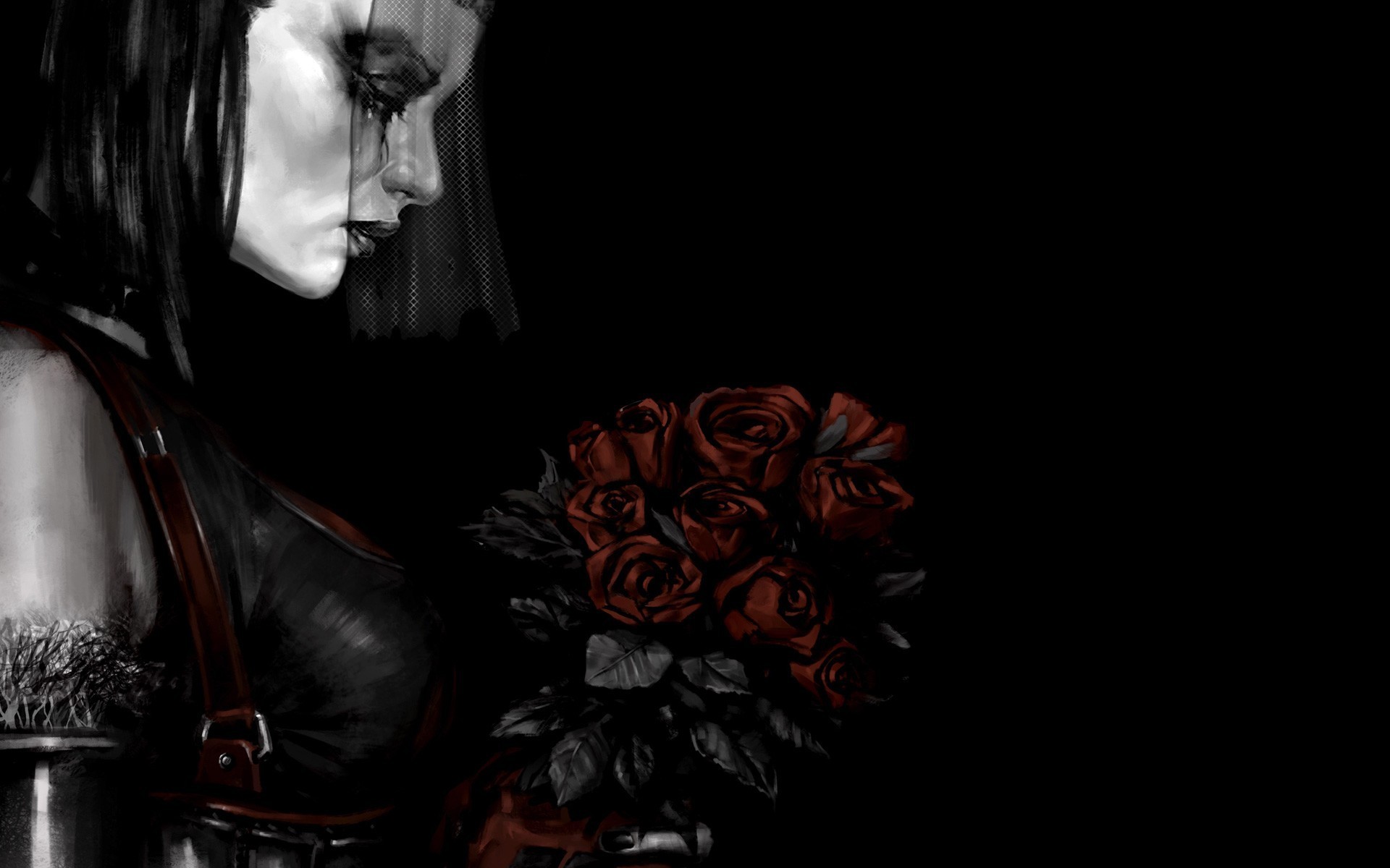 Bride with Red Roses HD Wallpaper
