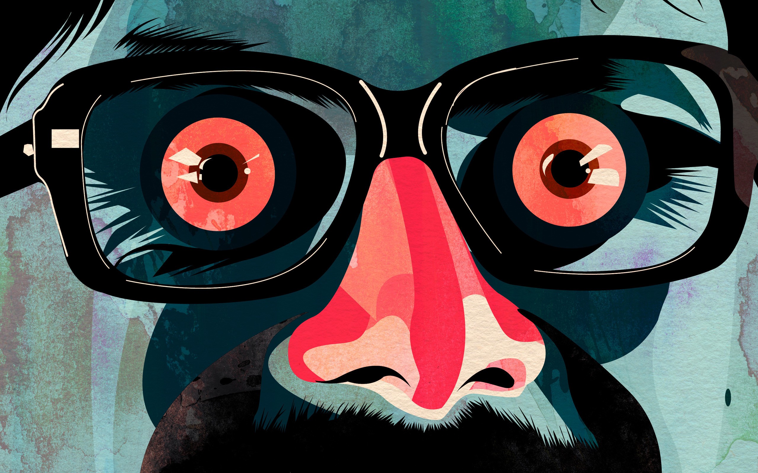 Close-up of a face with large glasses and red eyes HD Wallpaper