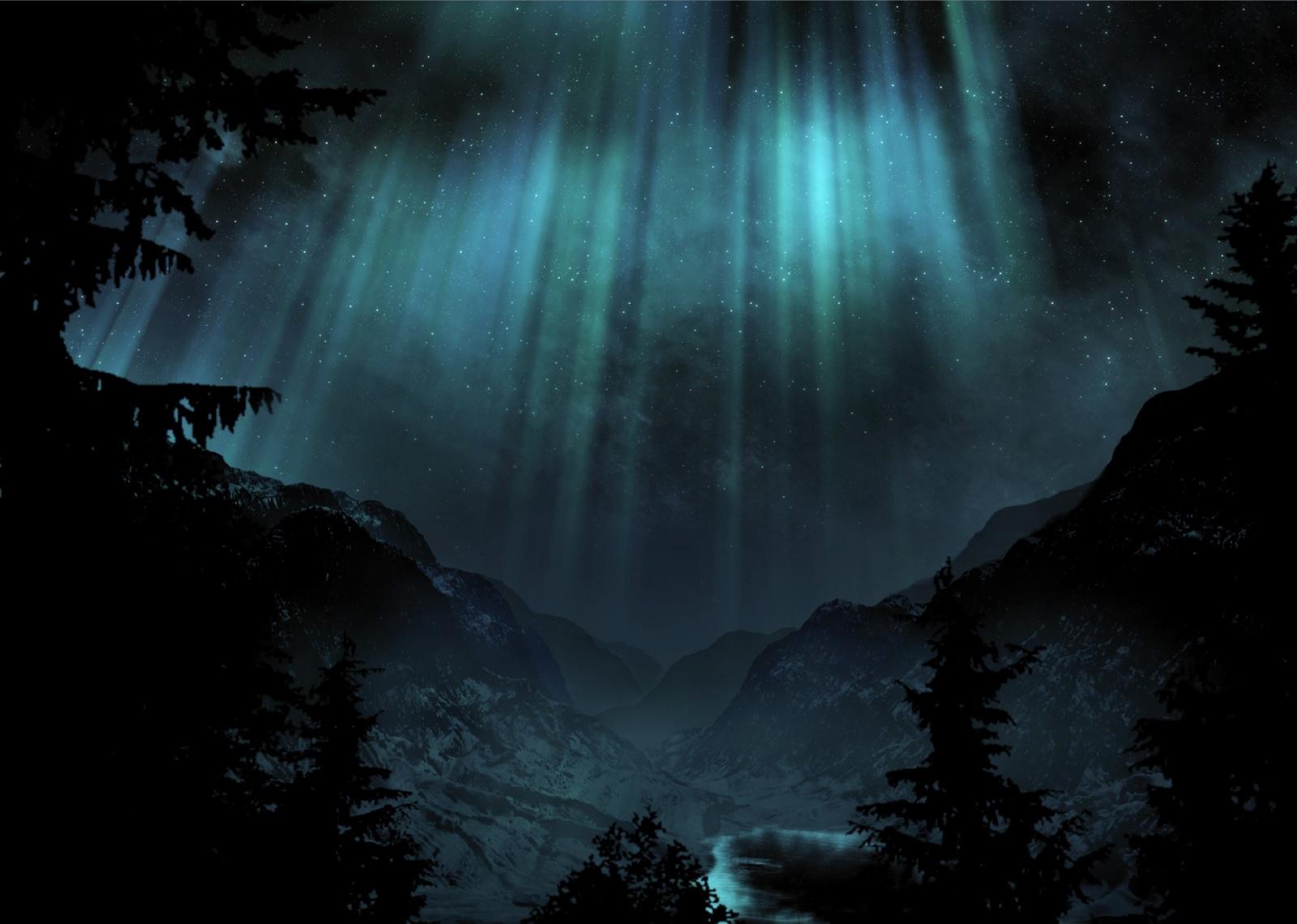 Aurora Borealis over a Mountain Valley HD Wallpaper