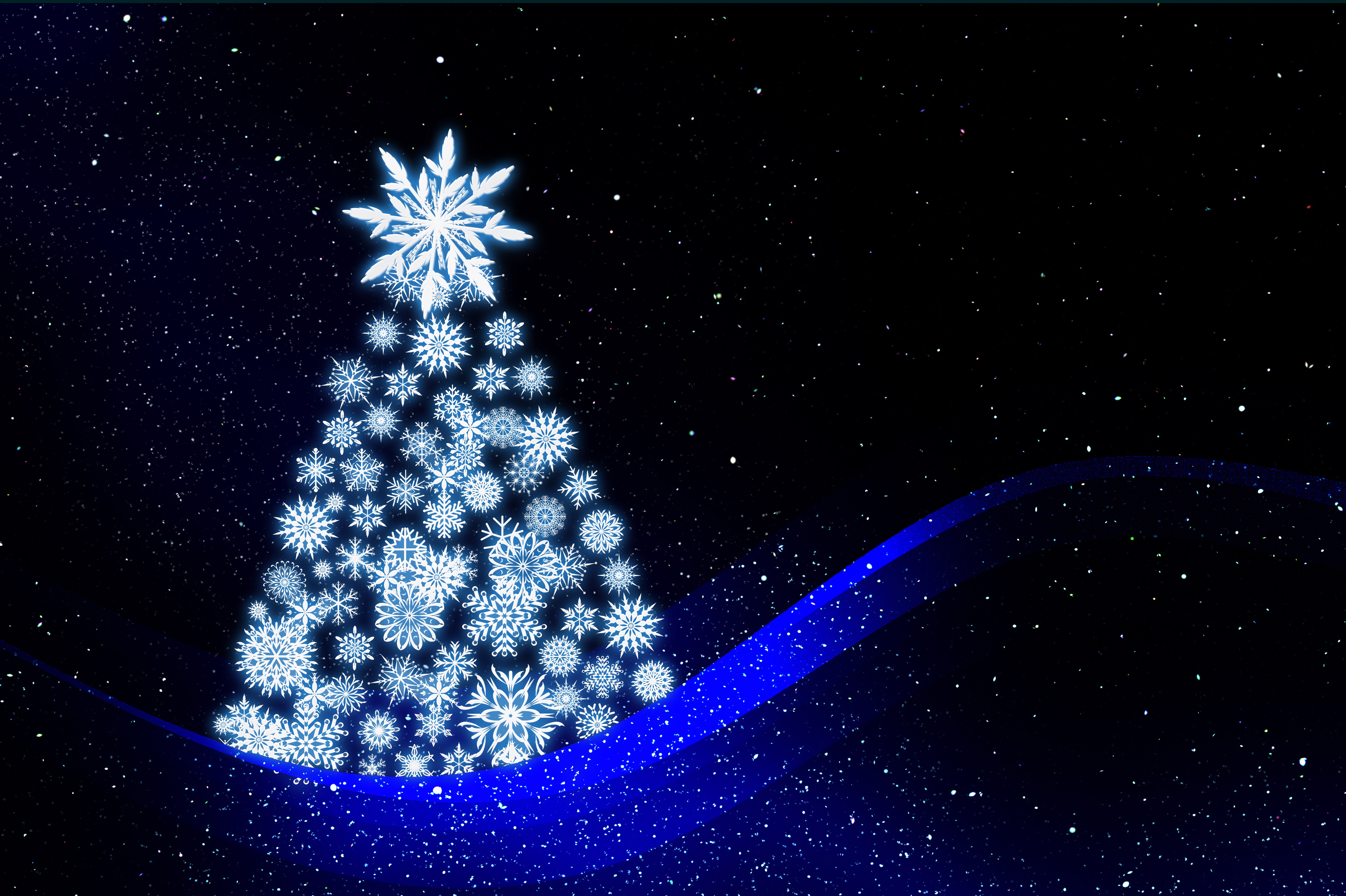 Christmas tree made of snowflakes on a starry night HD Wallpaper