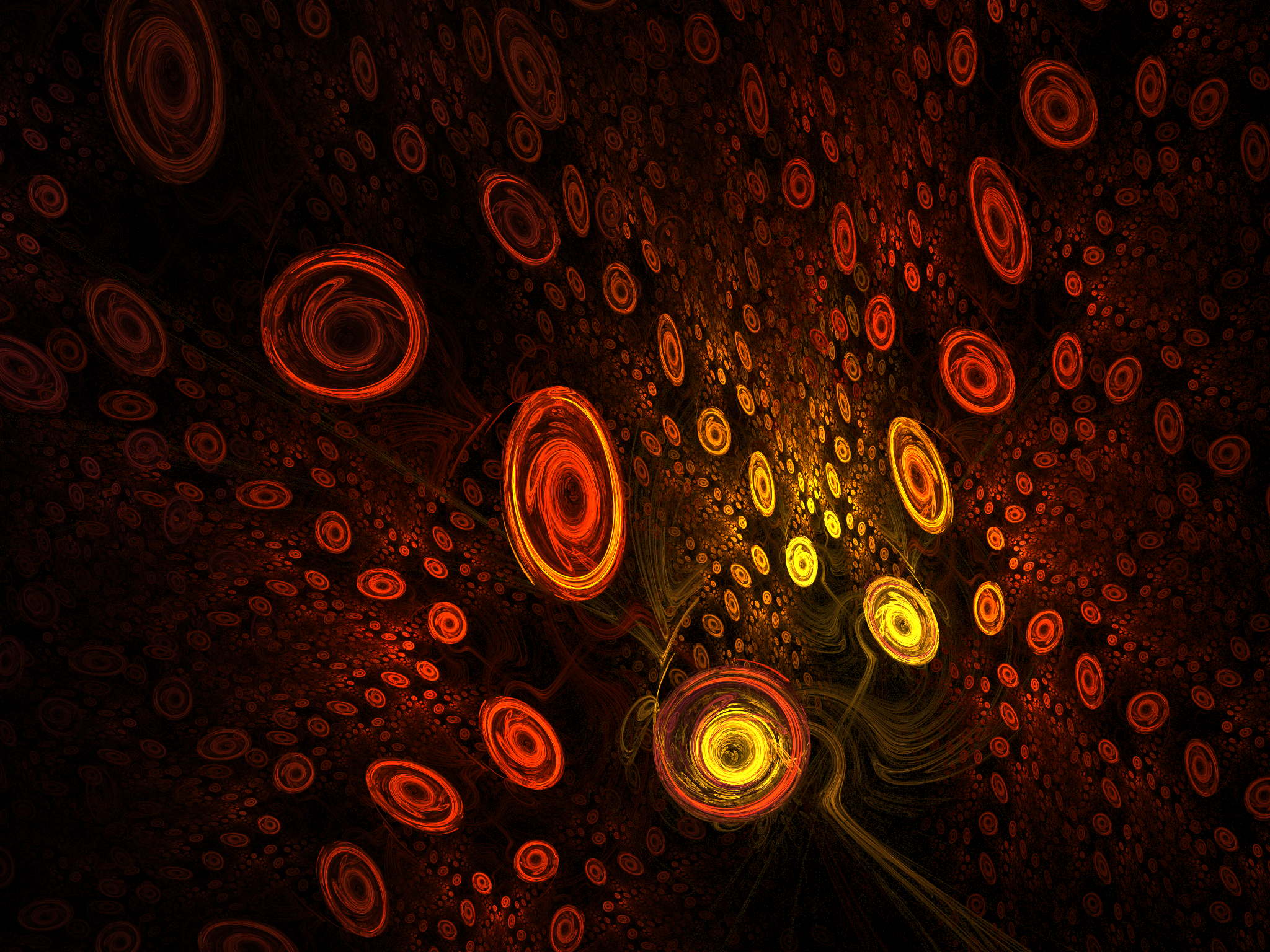 Abstract fractal art with swirling orange and yellow circles HD Wallpaper