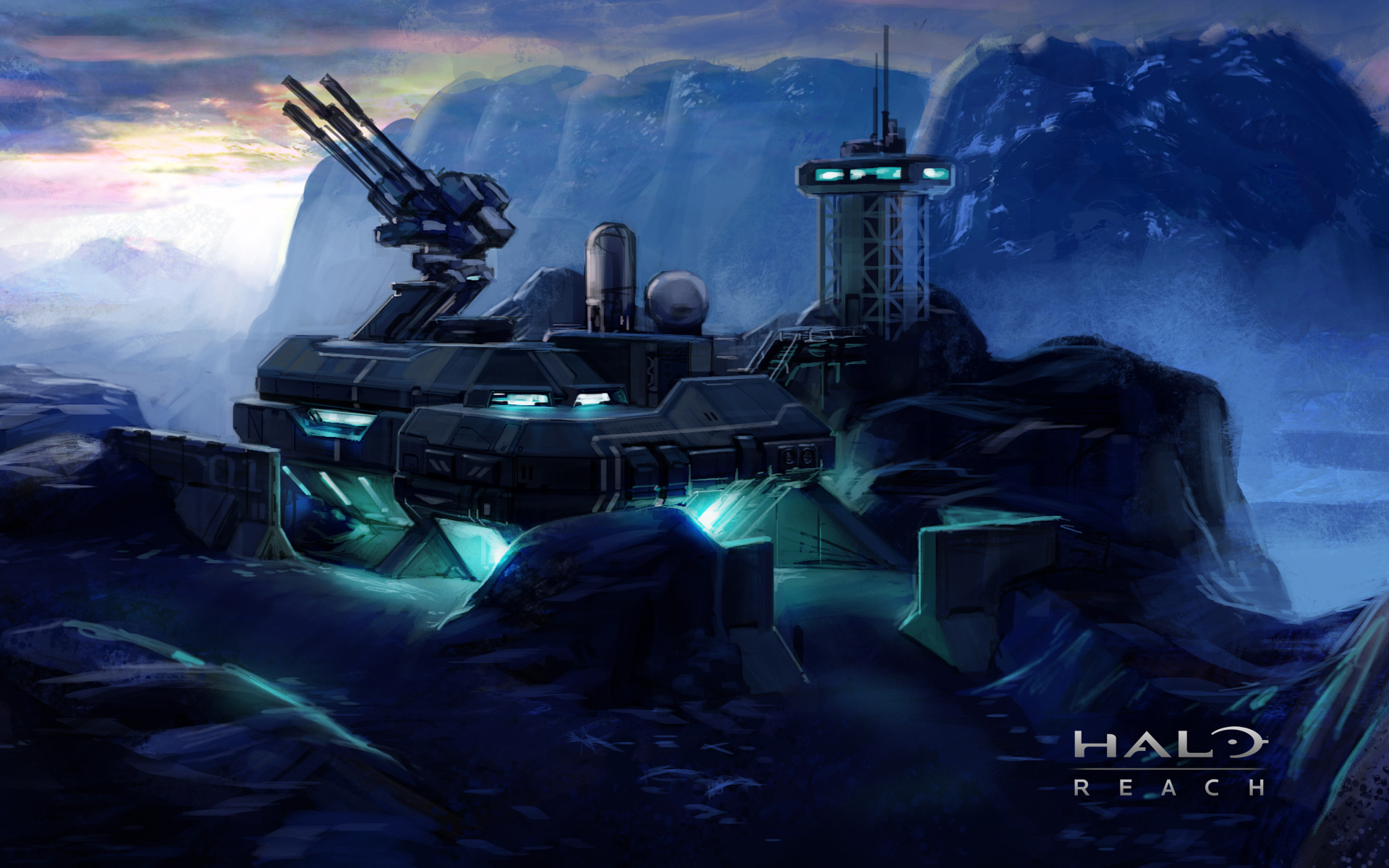 Halo: Reach military outpost in mountains HD Wallpaper