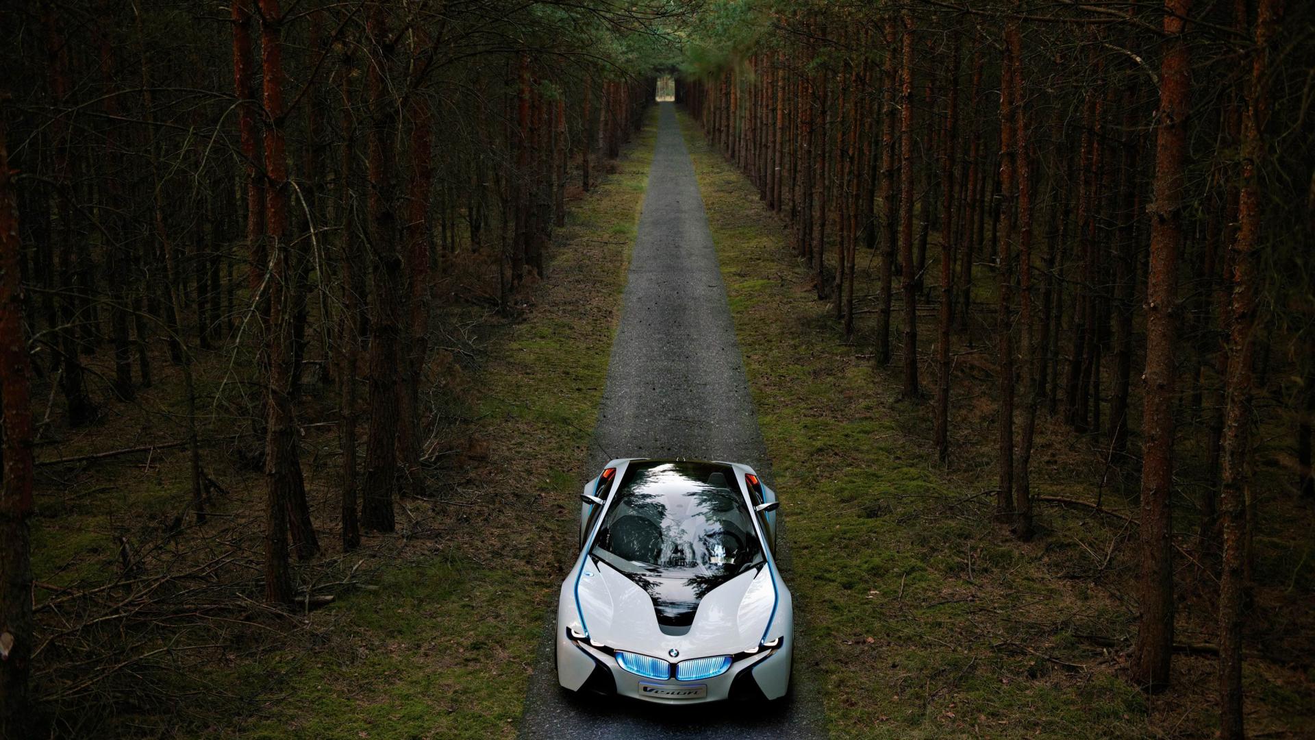 BMW Vision Concept Car on Forest Road HD Wallpaper