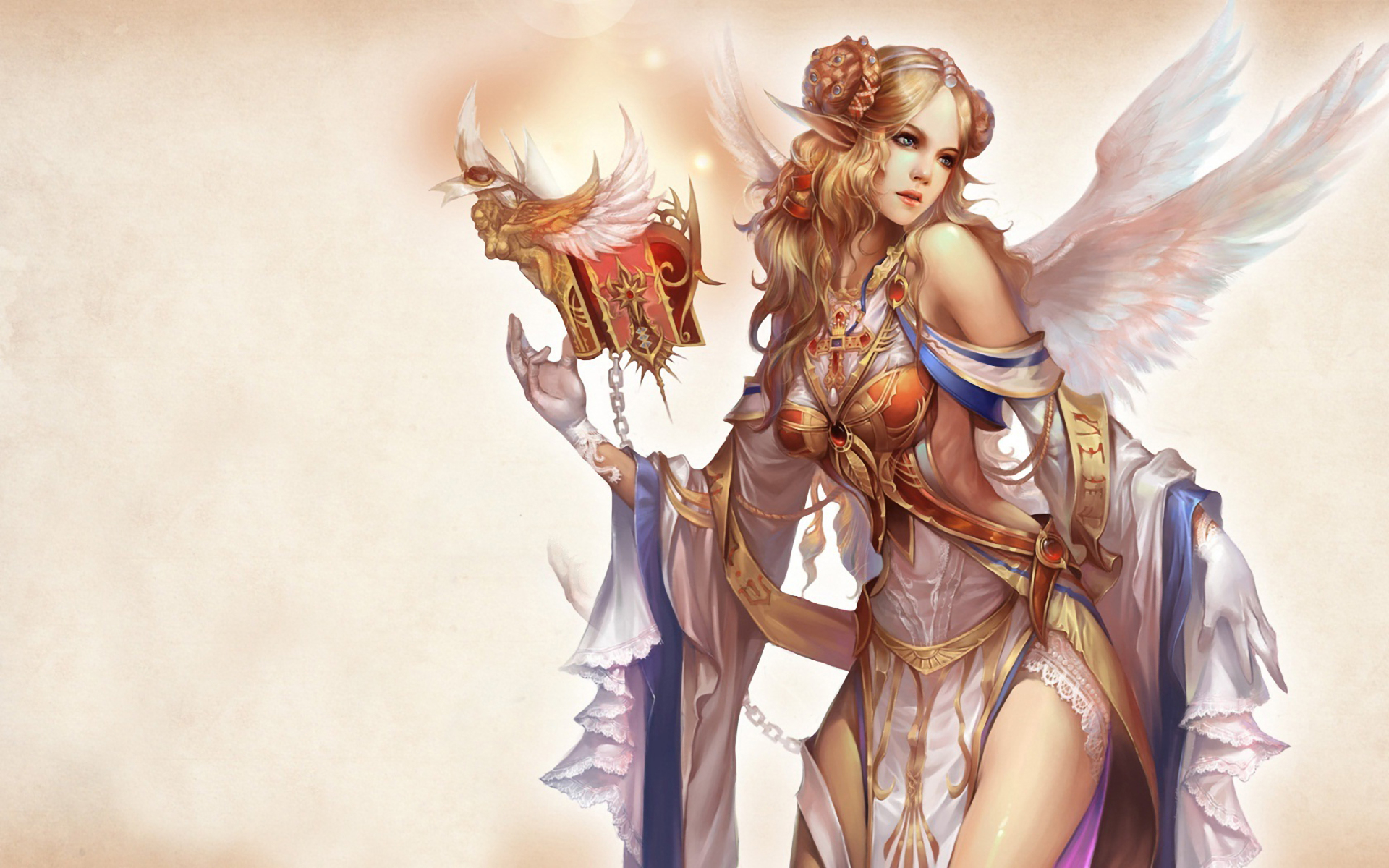 Forsaken World Angelic Woman Holding a Chest HD Wallpaper