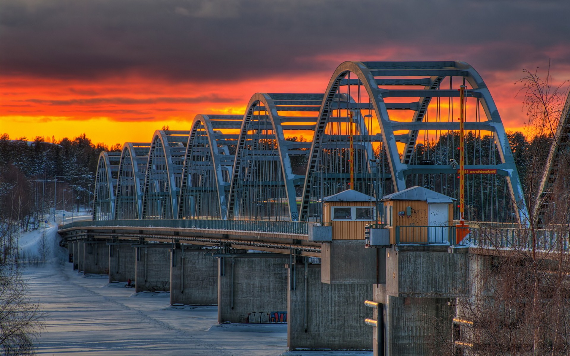 Bergnäsbron Bridge at Sunset in Sweden HD Wallpaper