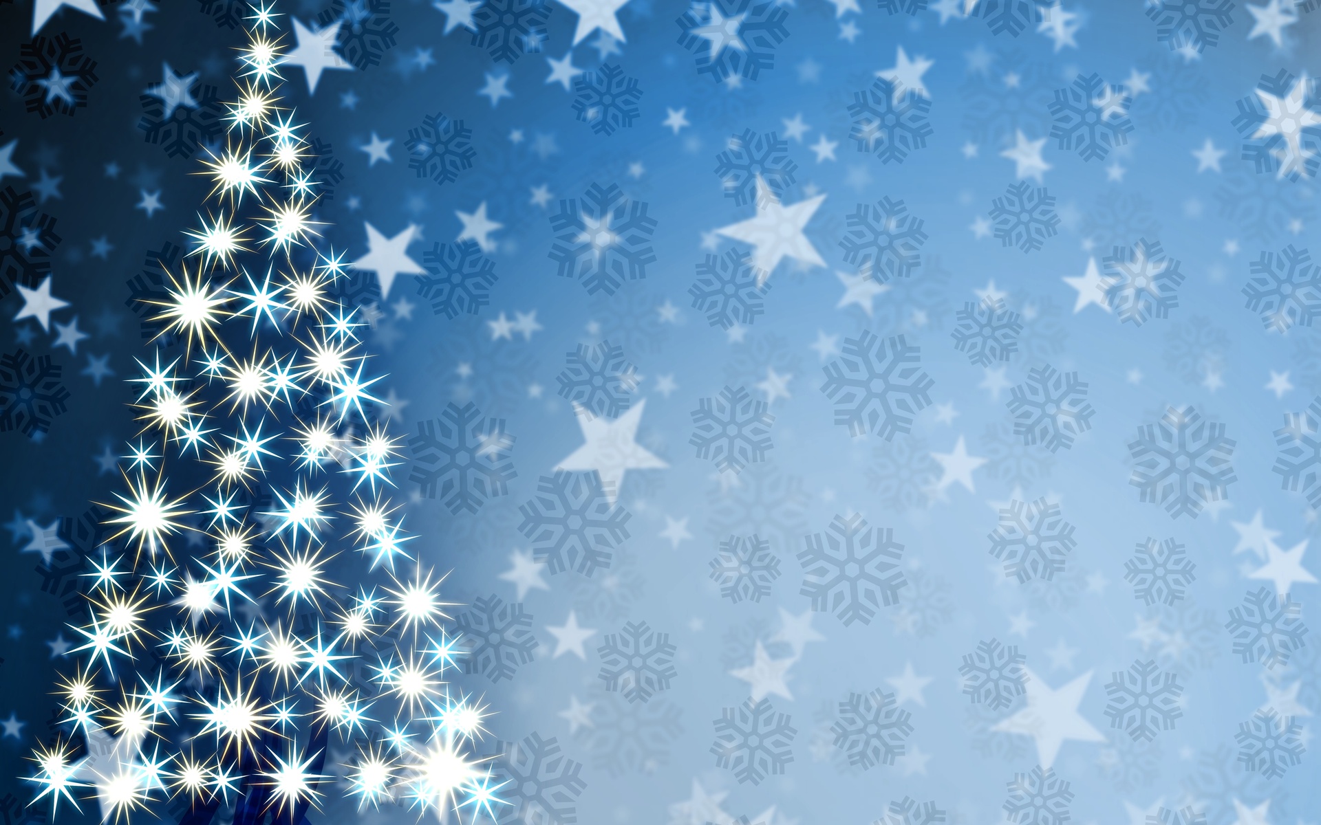 Christmas tree with glowing stars and snowflakes HD Wallpaper