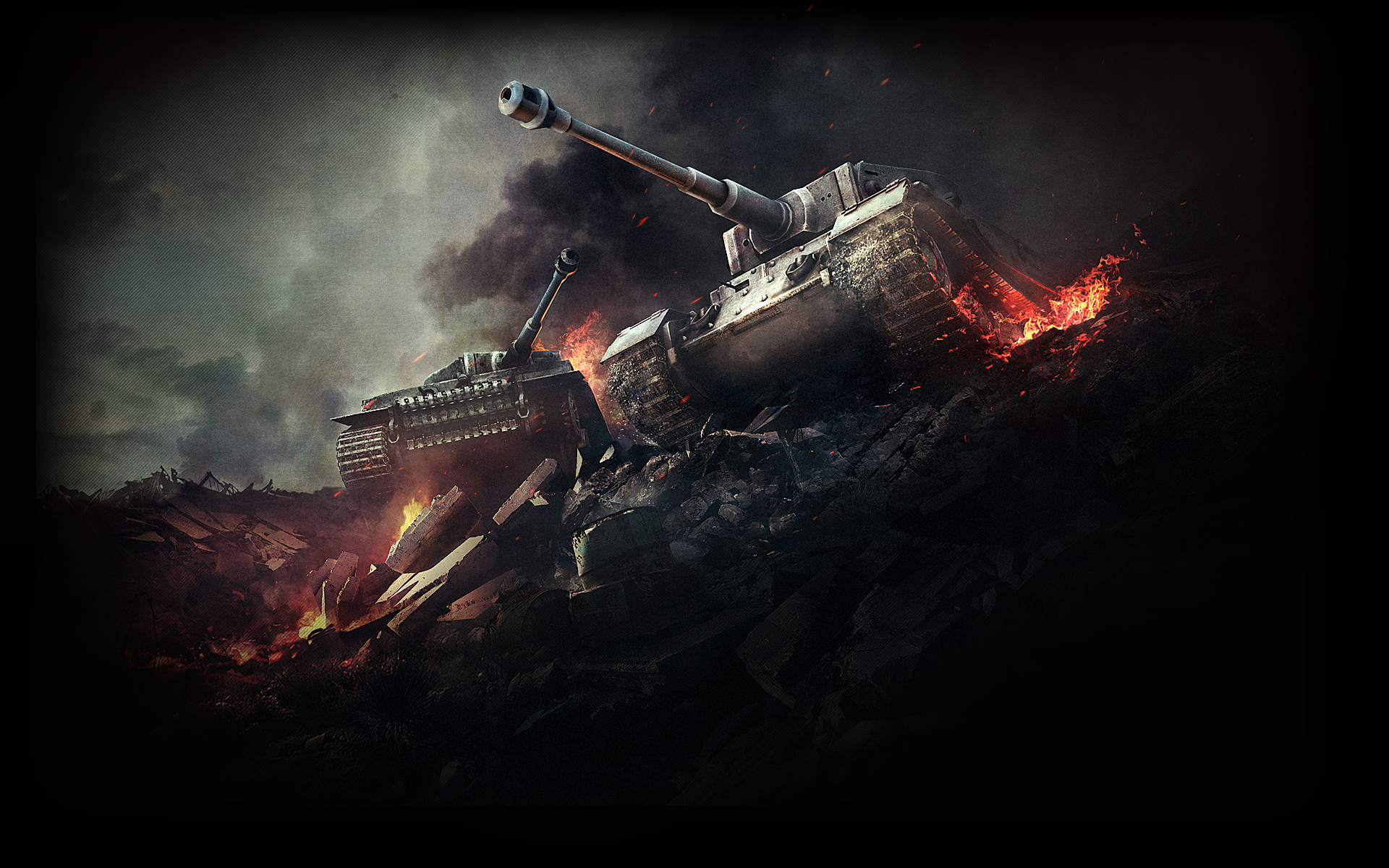 World of Tanks battle scene with burning tanks HD Wallpaper