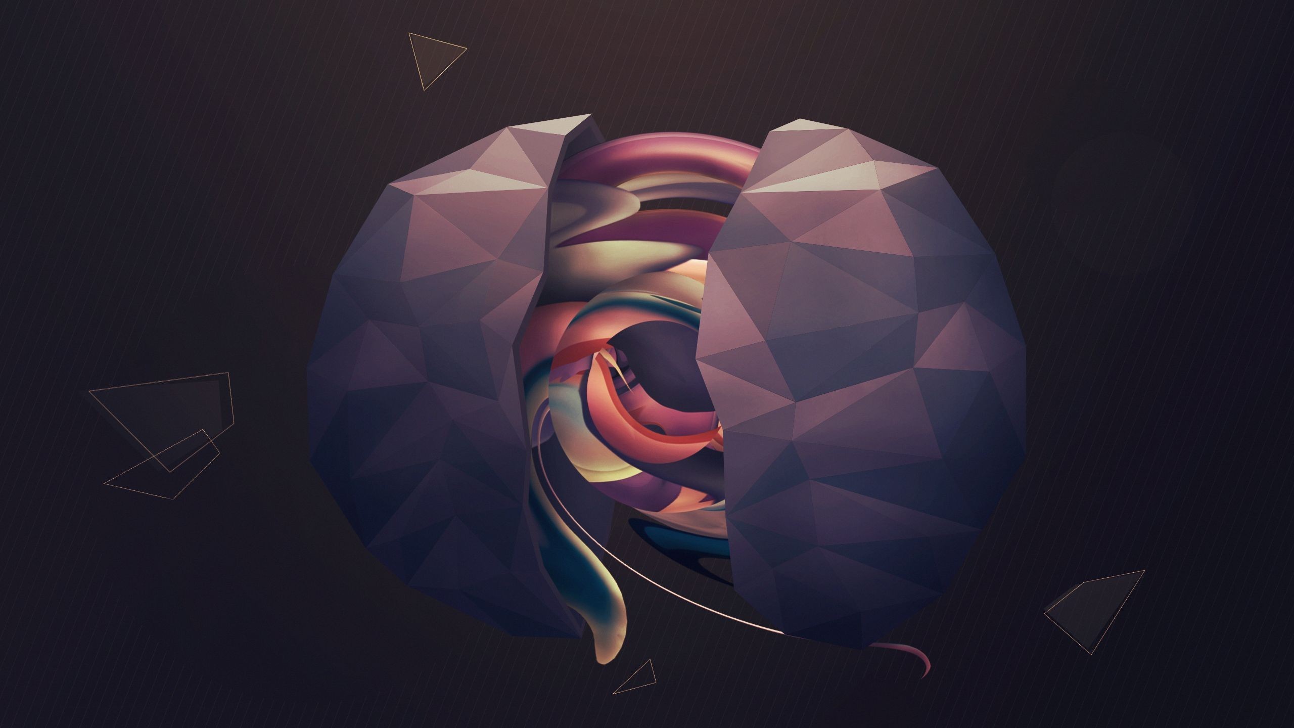 Abstract geometric sphere with swirling colorful interior HD Wallpaper