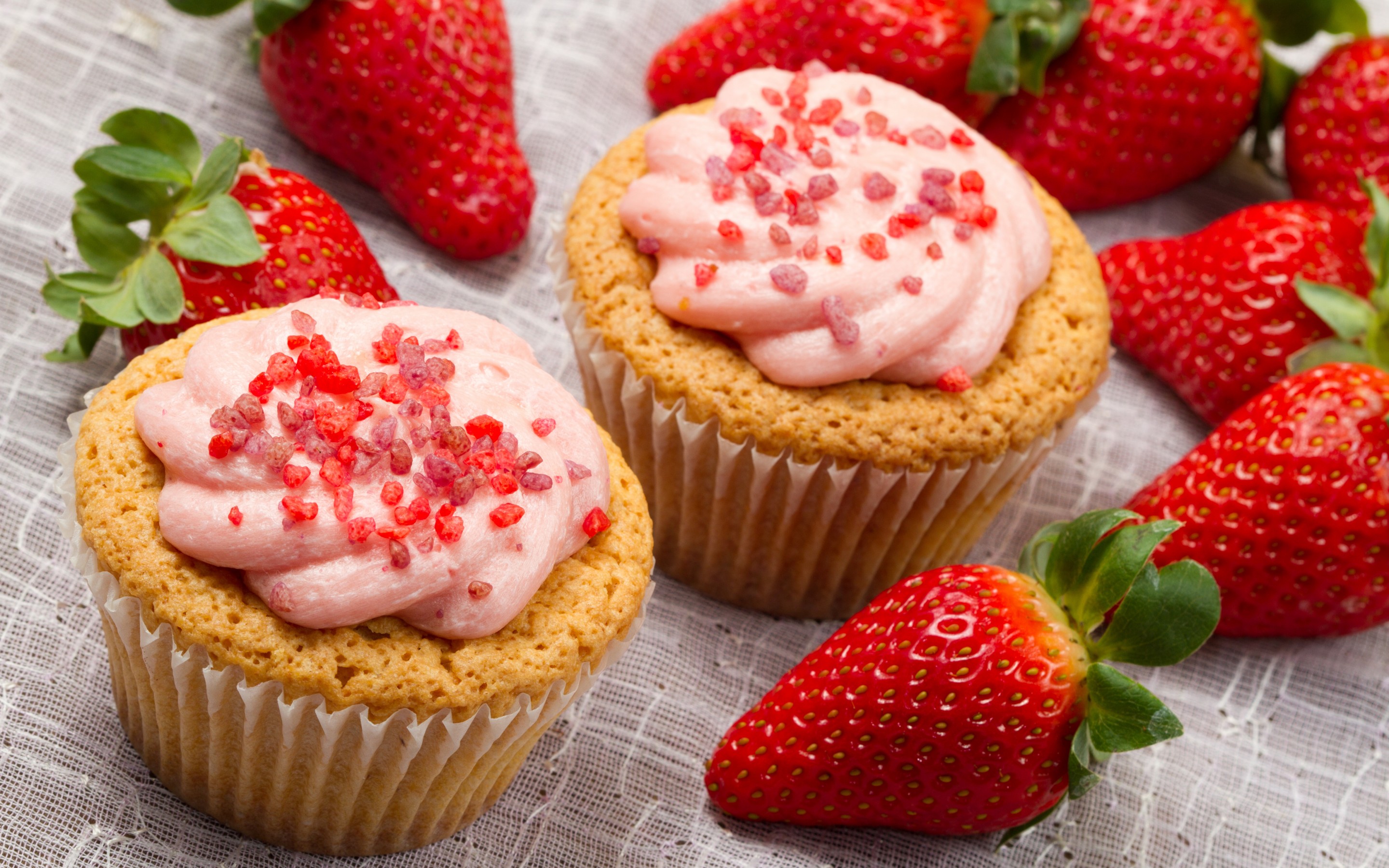 Strawberry cupcakes with fresh strawberries HD Wallpaper